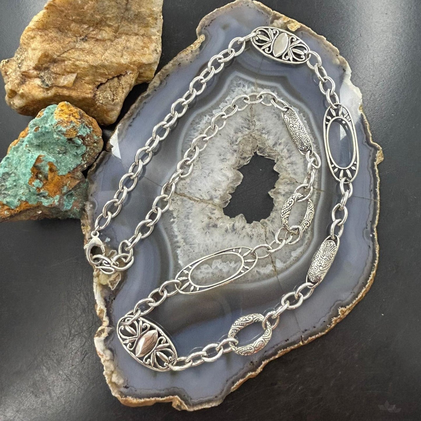 Carolyn Pollack Vintage Sterling Mother Of Pearl Chain Link Necklace For Women