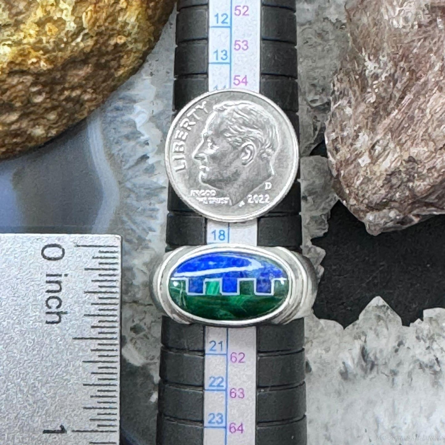 Carolyn Pollack Sterling Silver Oval Lapis and Malachite Inlay Ring For Women