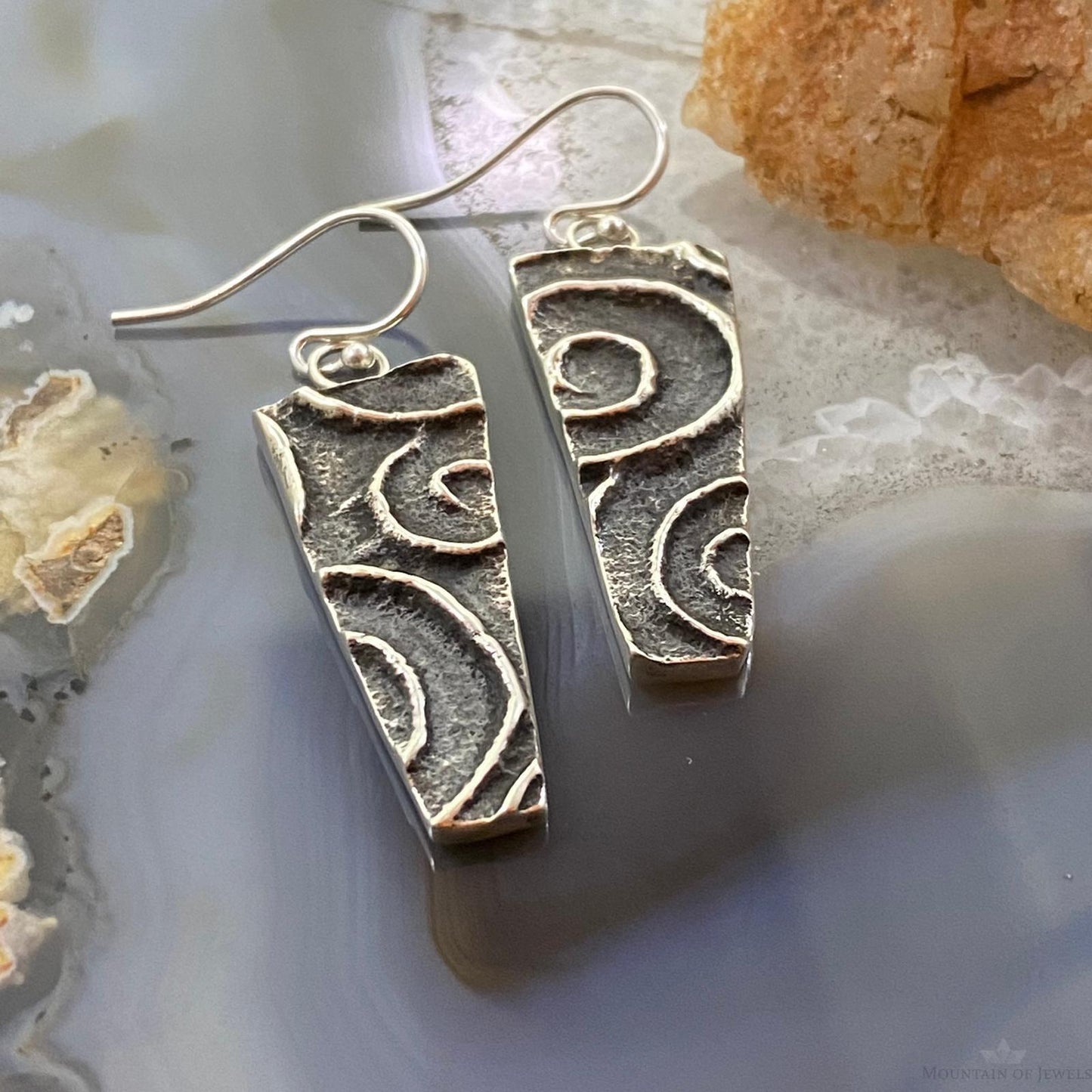 Cheyenne Custer Navajo Sterling Silver Tufa Cast Trapeze Earrings For Women #3