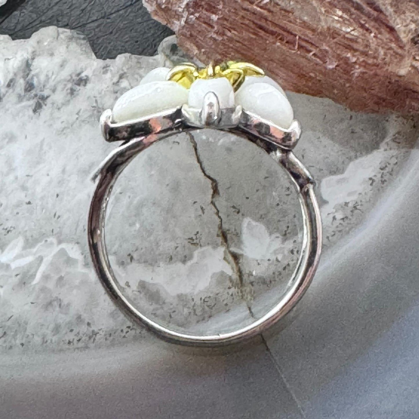 Carolyn Pollack Sterling Silver & Brass 5 Mother of Pearl Petals Flower Ring For Women
