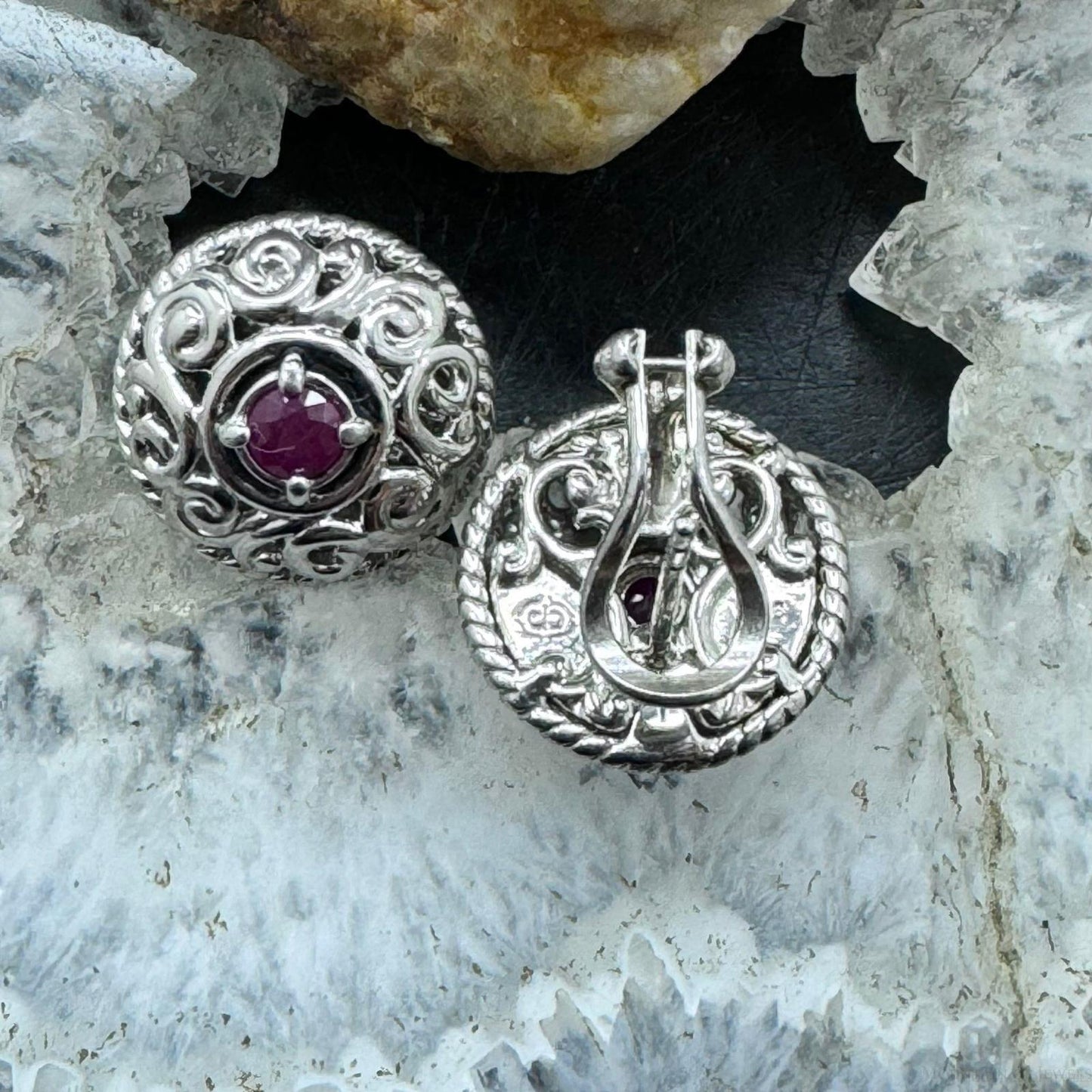 Carolyn Pollack Sterling Silver Faceted Round Ruby Omega Back Stud Earrings For Women