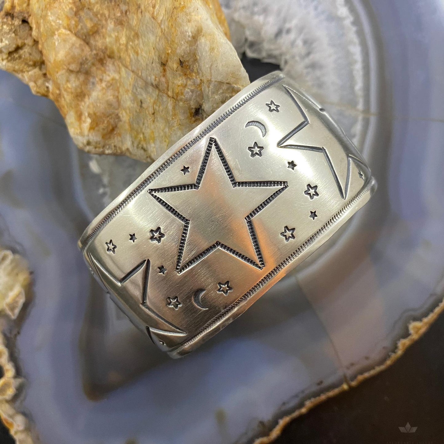 Andy Cadman Vintage Sterling Silver Stars & Moons Stamped Bracelet For Women