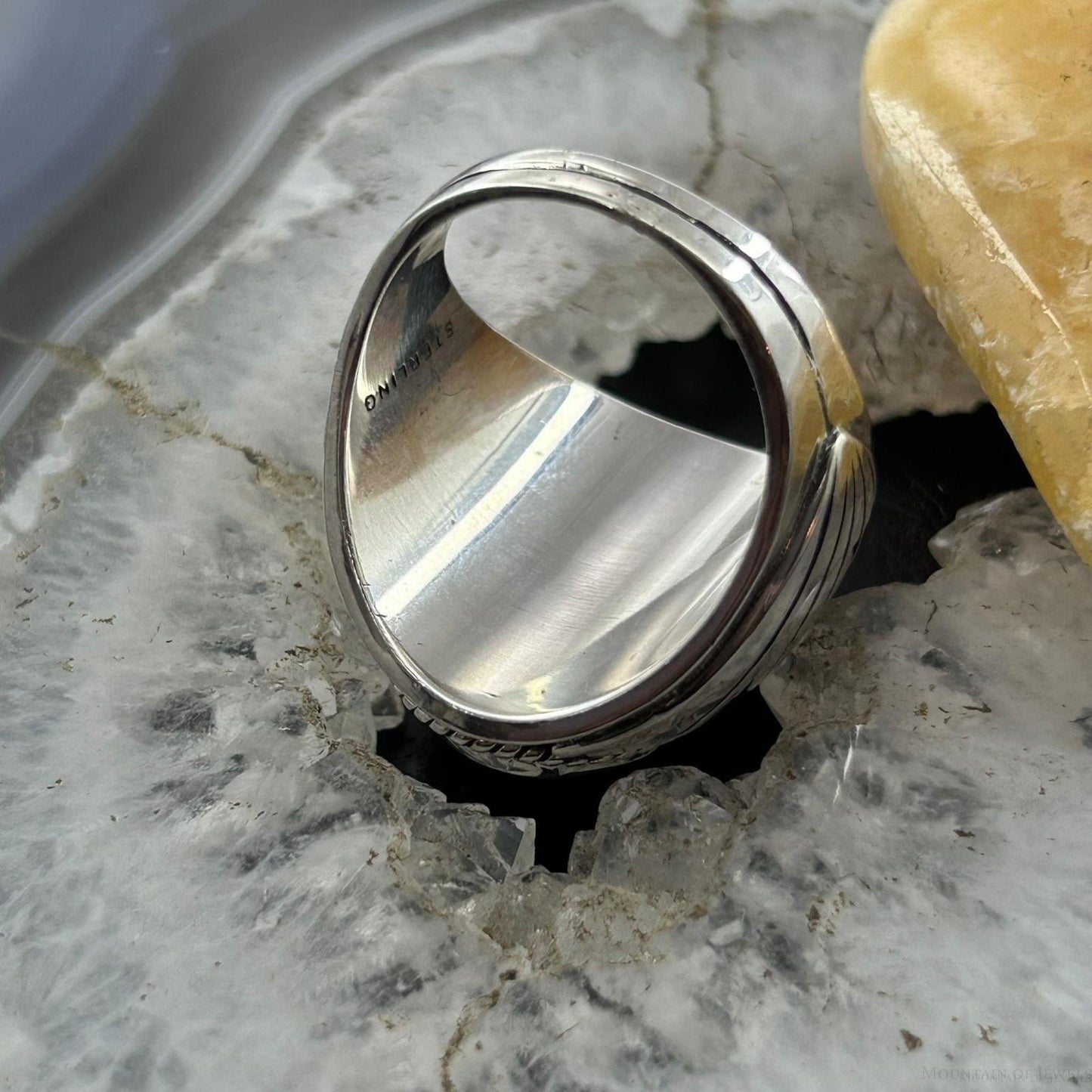 Native American Sterling Silver Oval Turquoise Shield Ring Size 10.75 For Men