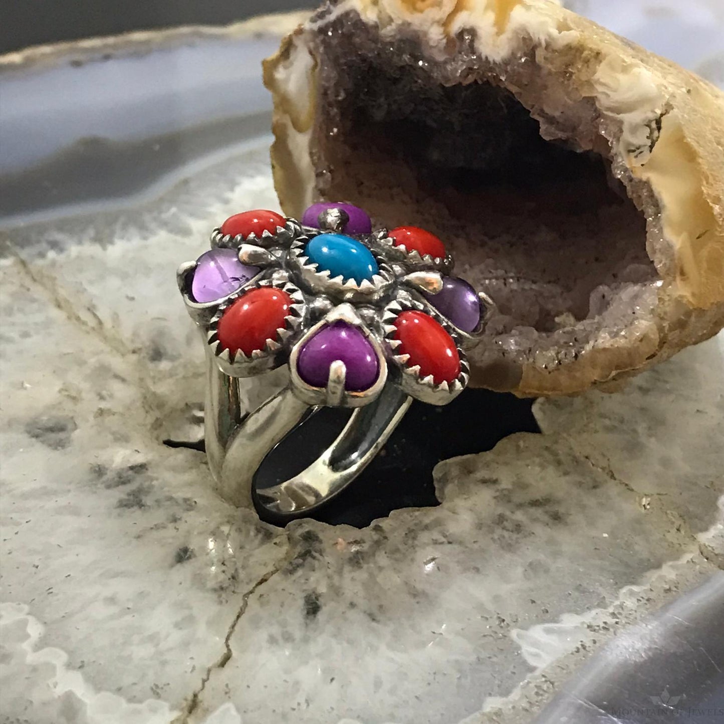 Carolyn Pollack Sterling Silver Multistone Cluster Ring Size 8.5 For Women