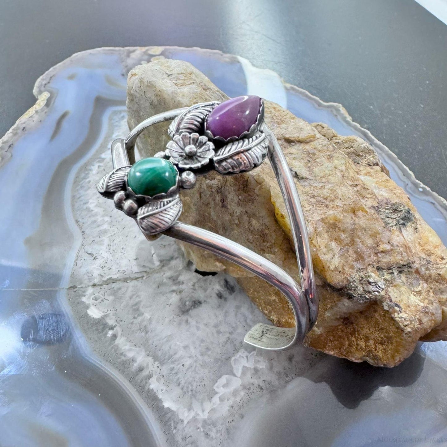 Vintage K. Martinez Native American Sterling Silver Malachite & Sugilite Cuff For Women