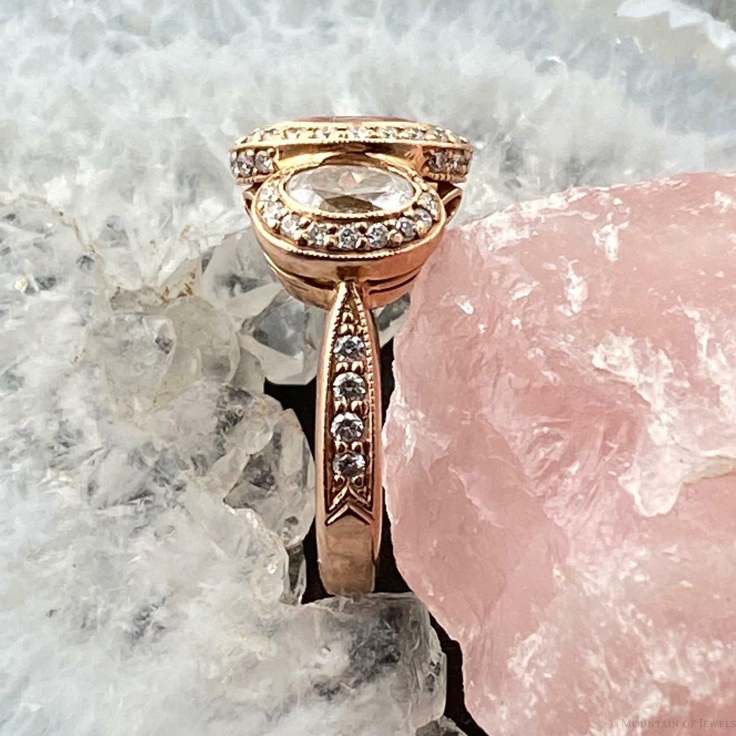 14K Rose Gold Pink and White CZ Bridal Ring Size 3