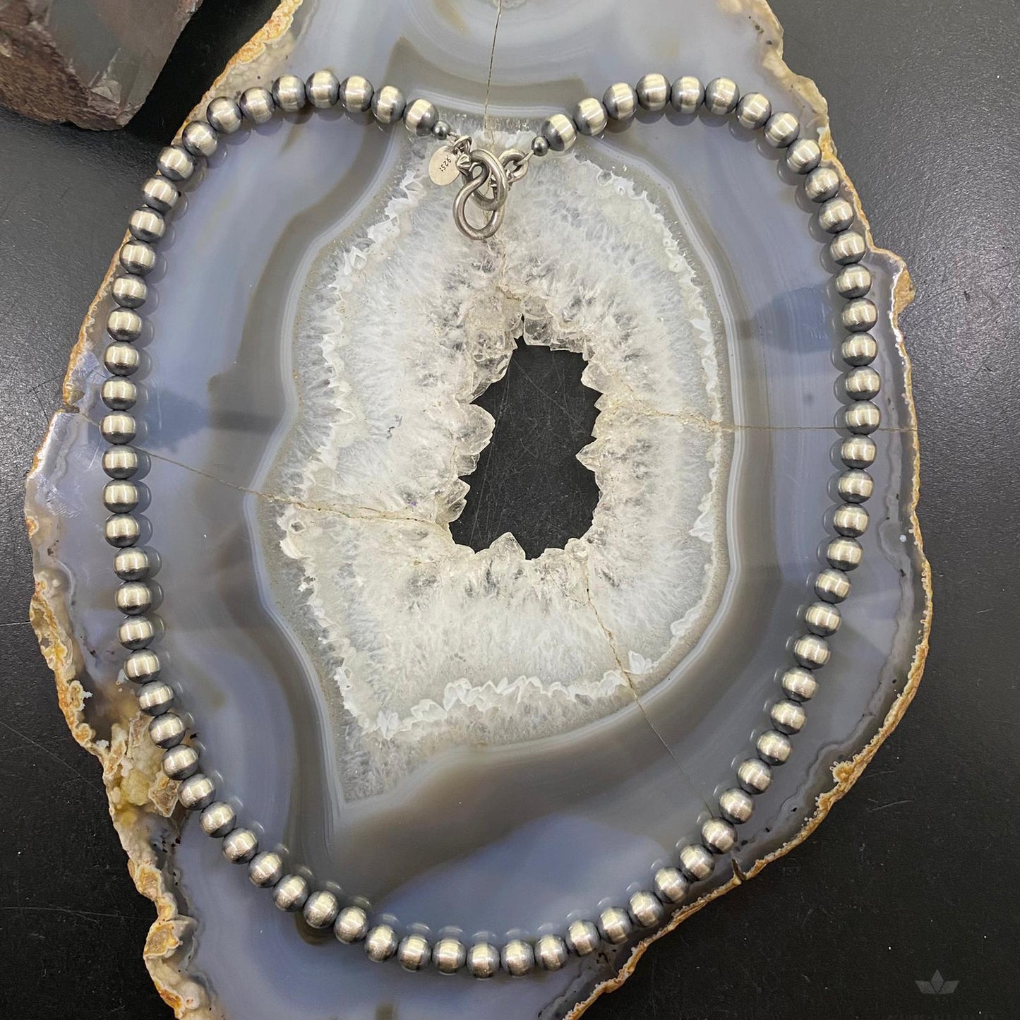 Navajo Pearl Beads 6 mm Sterling Silver Necklace Length 18" For Women