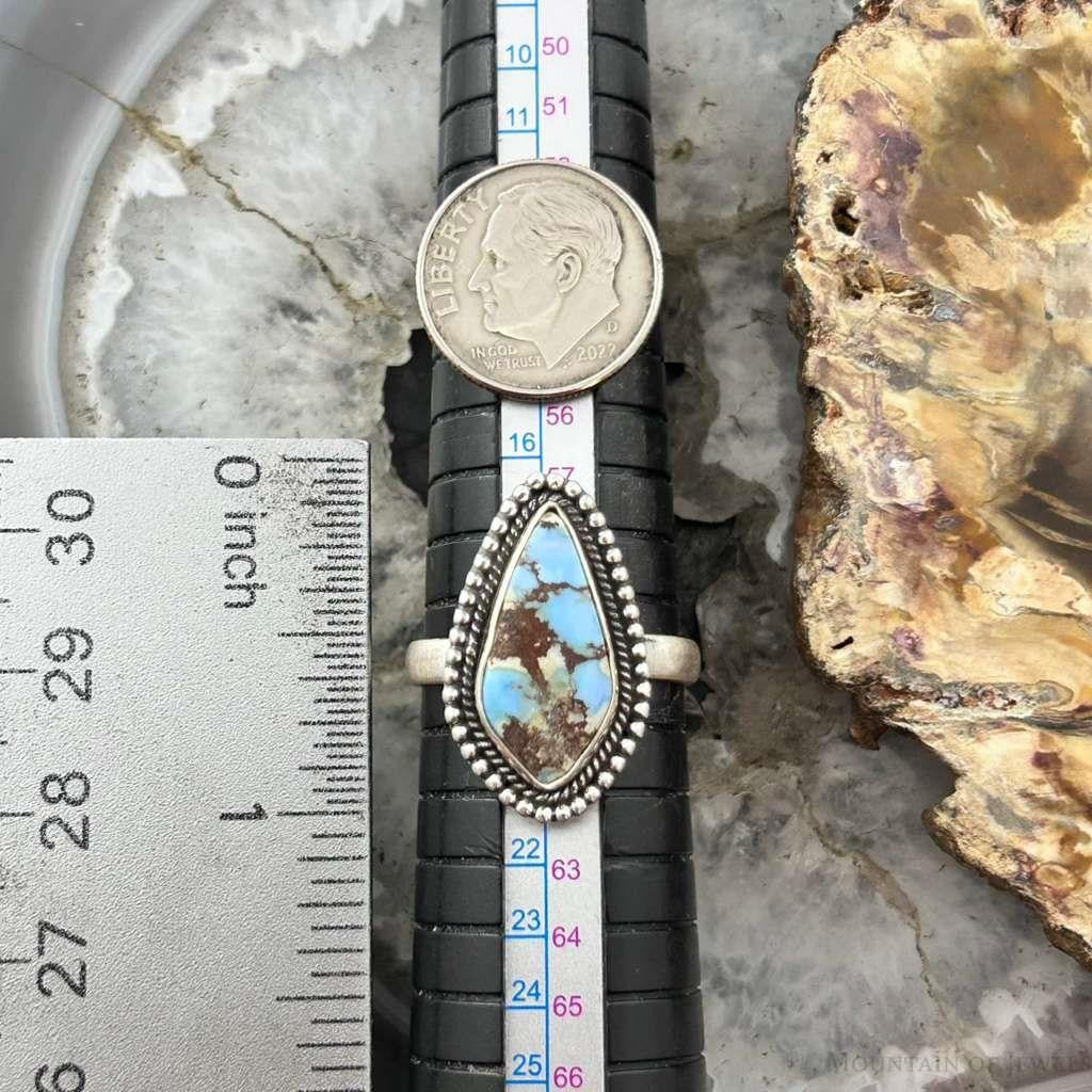 Sterling Silver Southwestern Style Teardrop Golden Hill Turquoise Adjustable Ring For Women