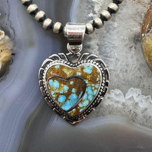 Native American Sterling Silver Turquoise Double Heart Pendant For Women