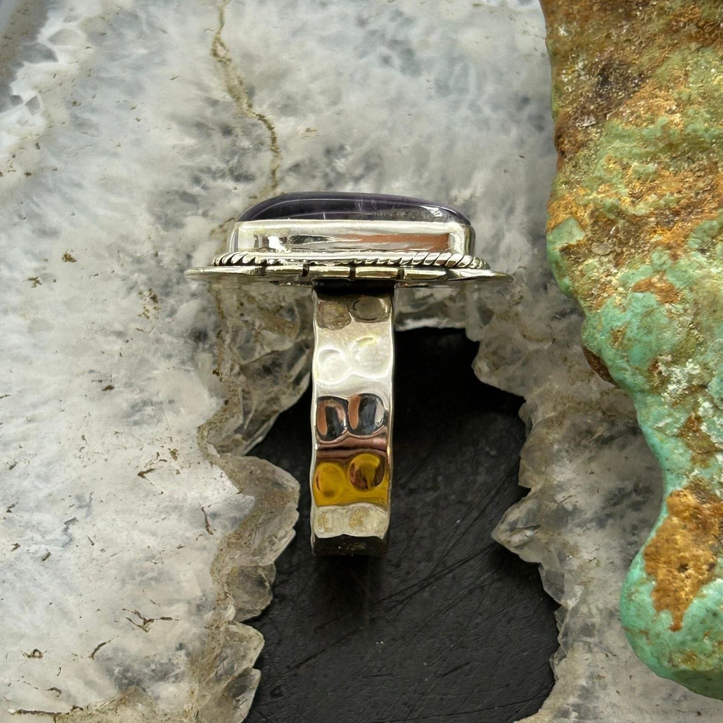 Sterling Silver Southwestern Style Star Amethyst Bar Ring Size 9 For Women