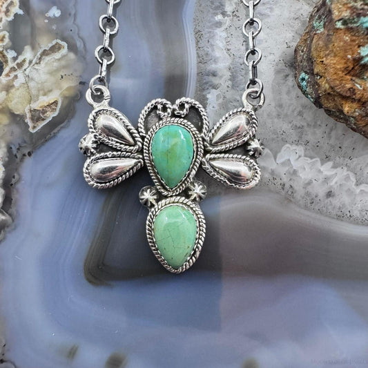 Sterling Silver Southwestern Style Teardrop Turquoise Dragonfly 18" Necklace For Women