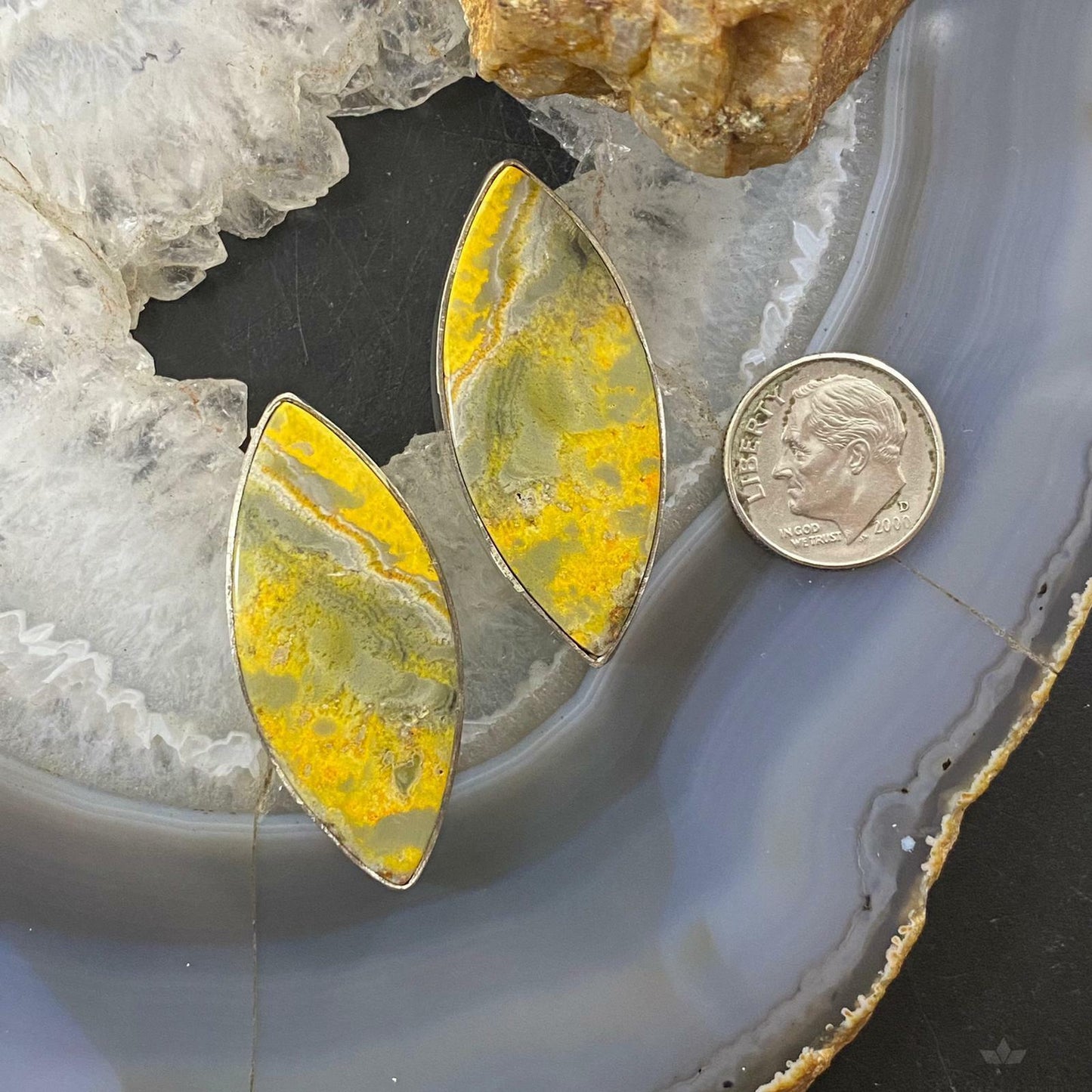 Native American Sterling Silver Marquise Bumblebee Jasper Post Earrings