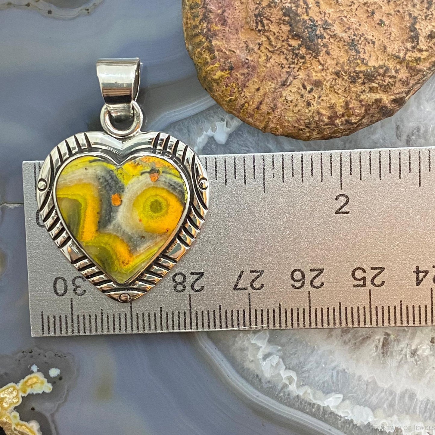 Native American Sterling Silver Heart Shape Bumblebee Jasper Pendant For Women 2