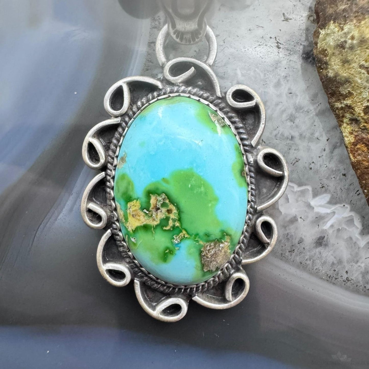Sterling Silver Southwestern Style High Grade Matrix Sierra Bella Turquoise Pendant For Women