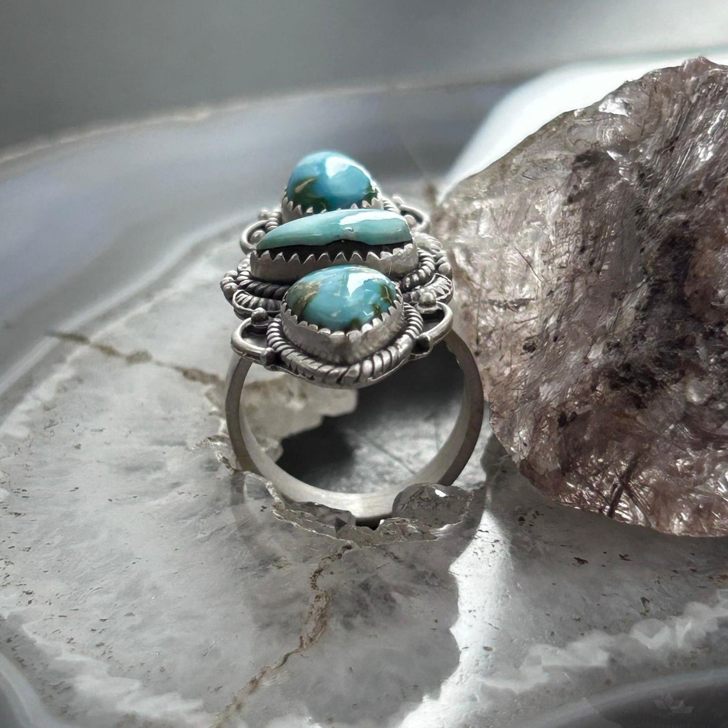 Sterling Silver Southwestern Style 3 Sonora Gold Turquoise Adjustable Ring For Women #1