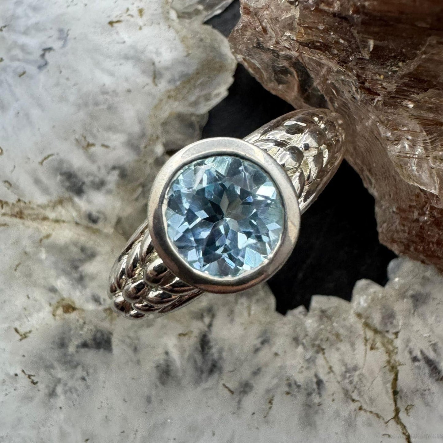 Carolyn Pollack Sterling Silver Blue Topaz Decorated Shank Ring For Women