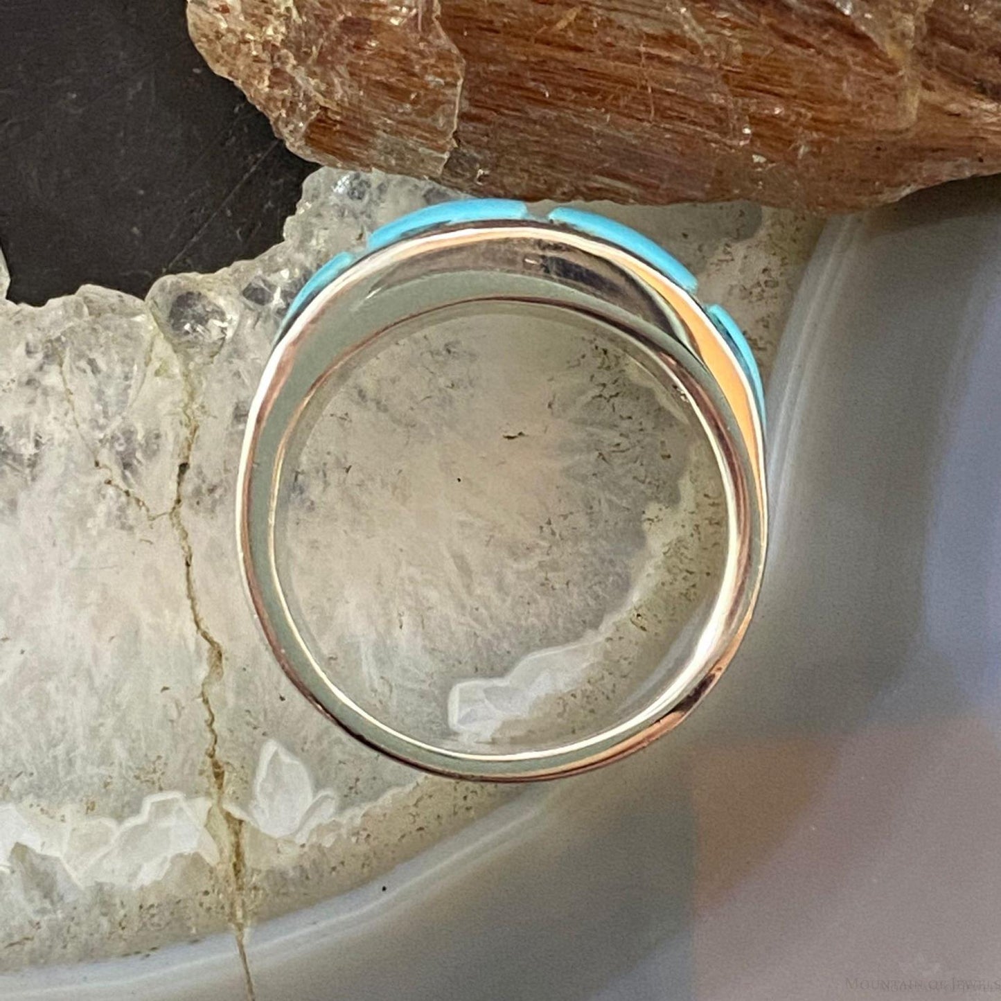 Native American Sterling Silver Blue Ridge Turquoise Graduated Band Ring Sz 8.5