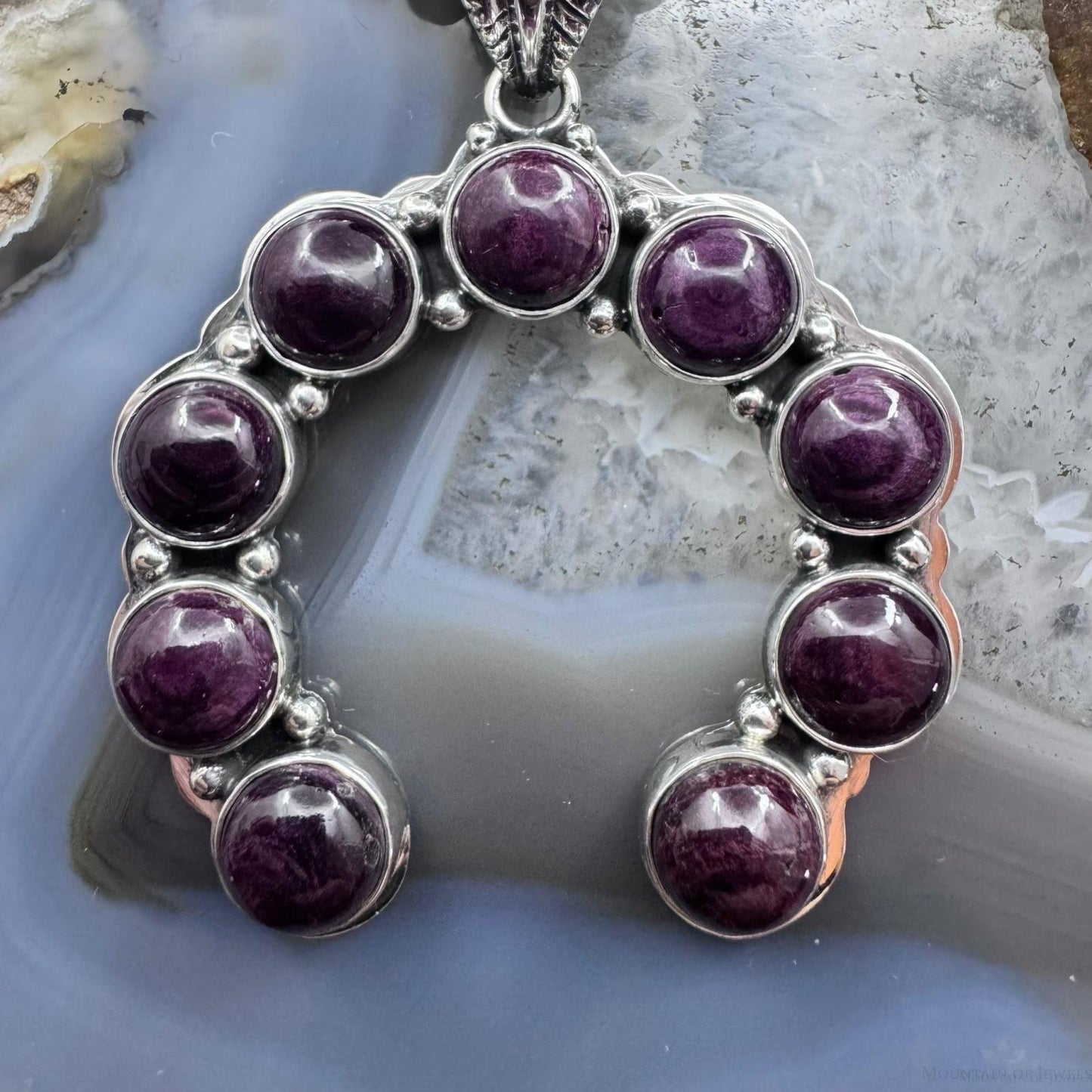 Native American Sterling Silver Rounded Purple Spiny Oyster Naja Pendant For Women