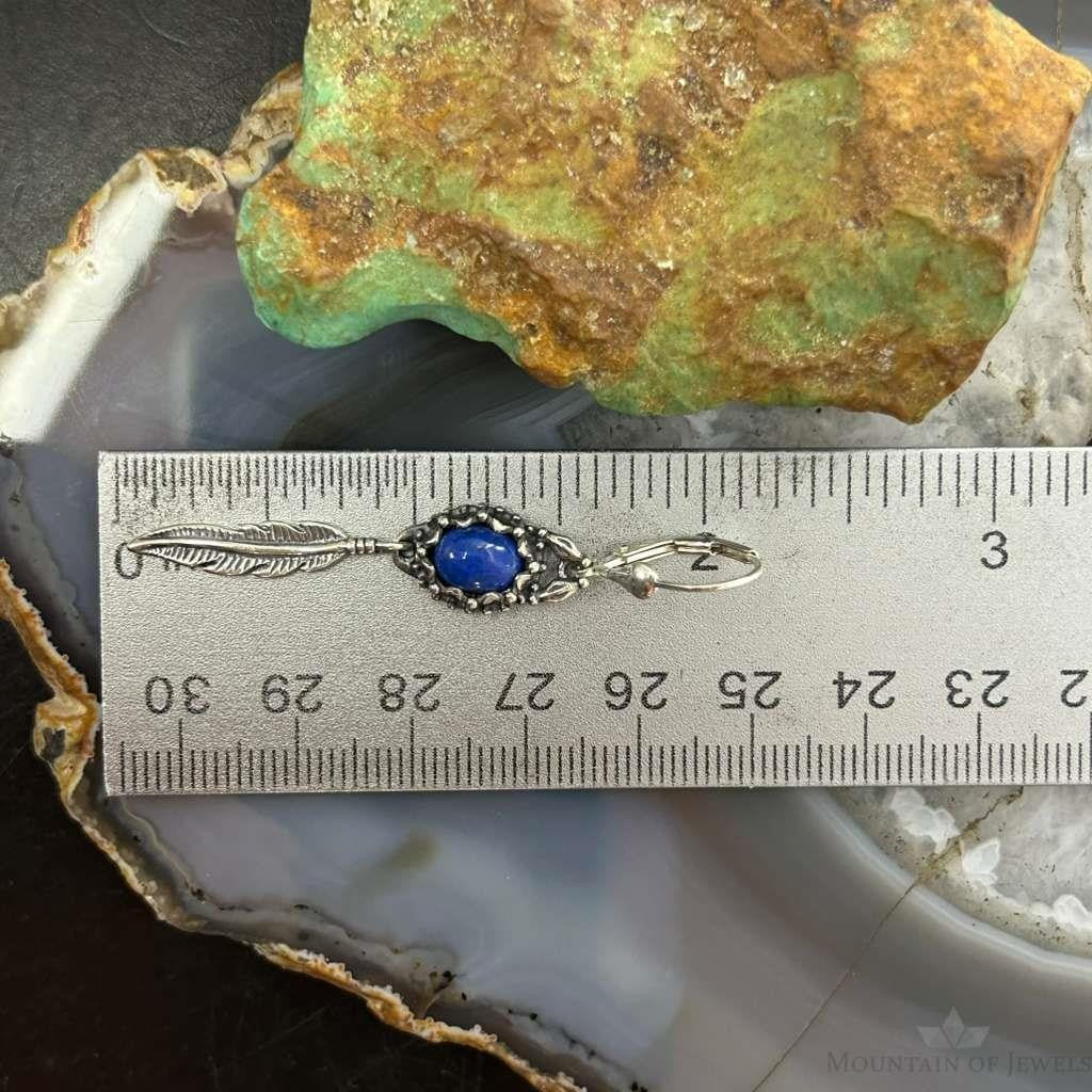 Carolyn Pollack Sterling Silver Lapis with Feather Dangle Earrings For Women