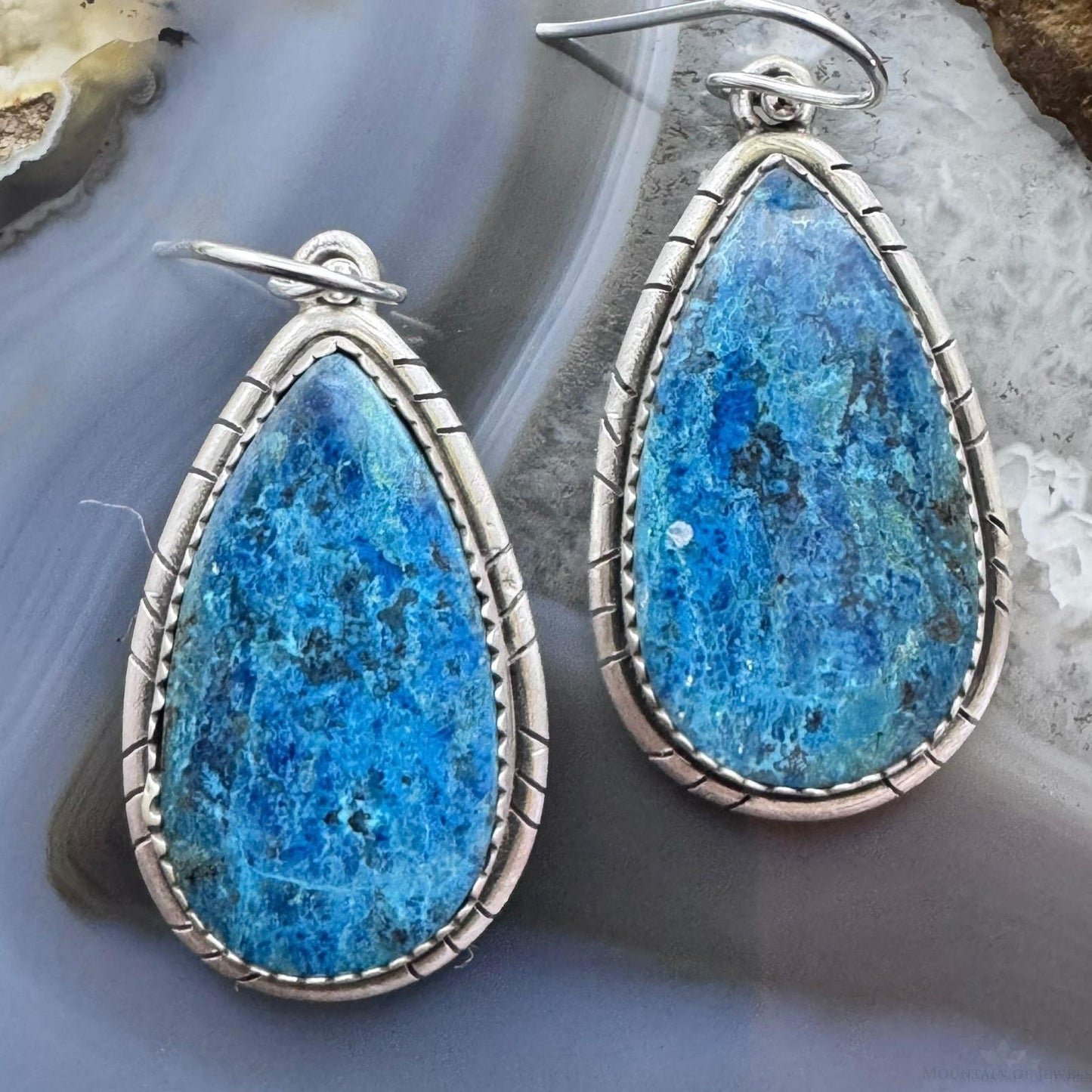 Sterling Silver Southwestern Style Teardrop Shattuckite Dangle Earrings For Women #2