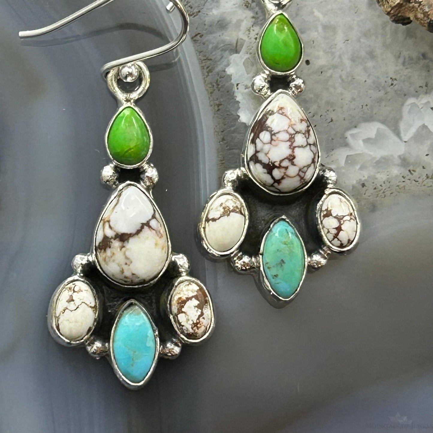 Sterling Silver Southwestern Style Multistone Dangle Earrings For Women
