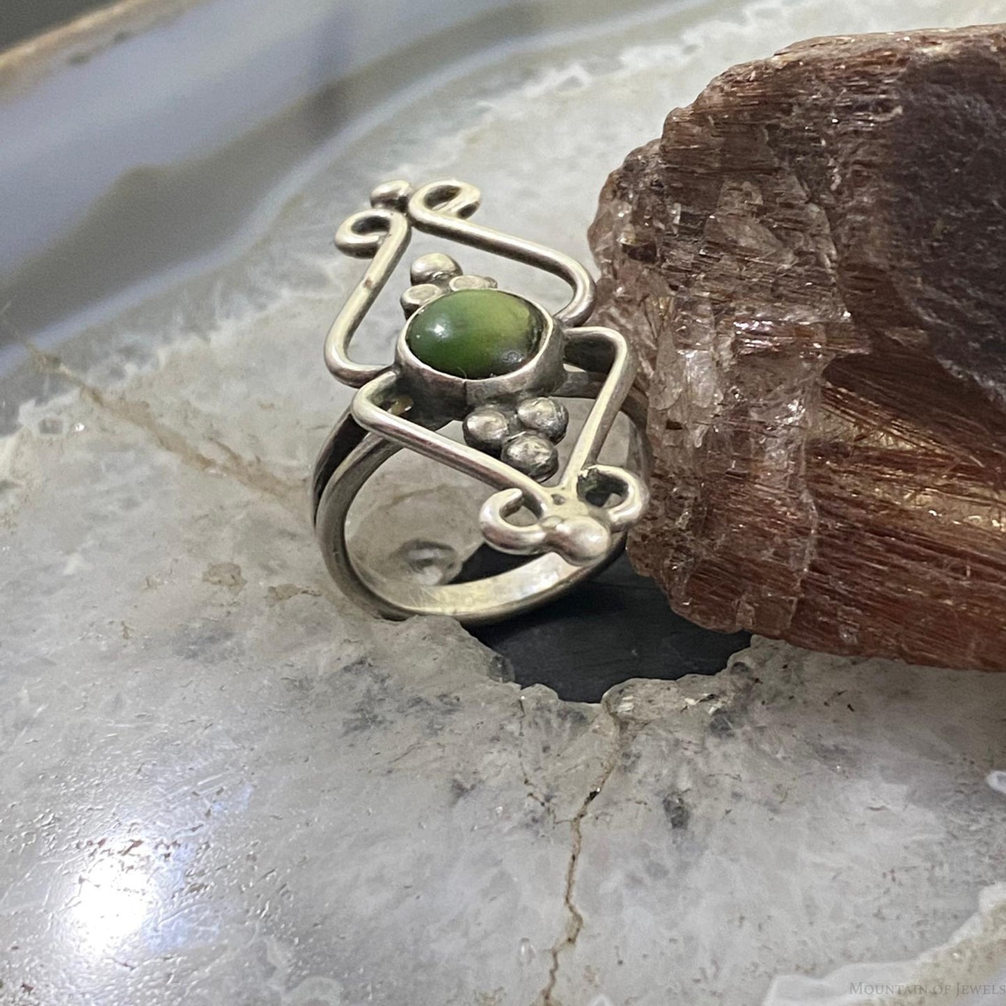 Vintage Silver Round Turquoise Fashion Ring Size 7.5 For Women