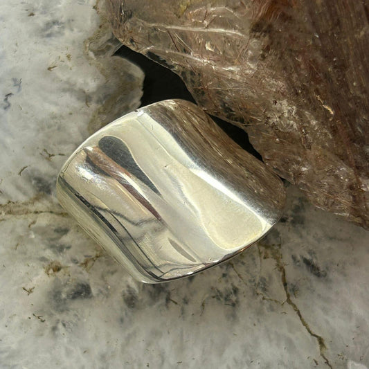 Sterling Silver Asymmetrical Cigar Band Modern Fashion Ring For Women, Taxco Mexico