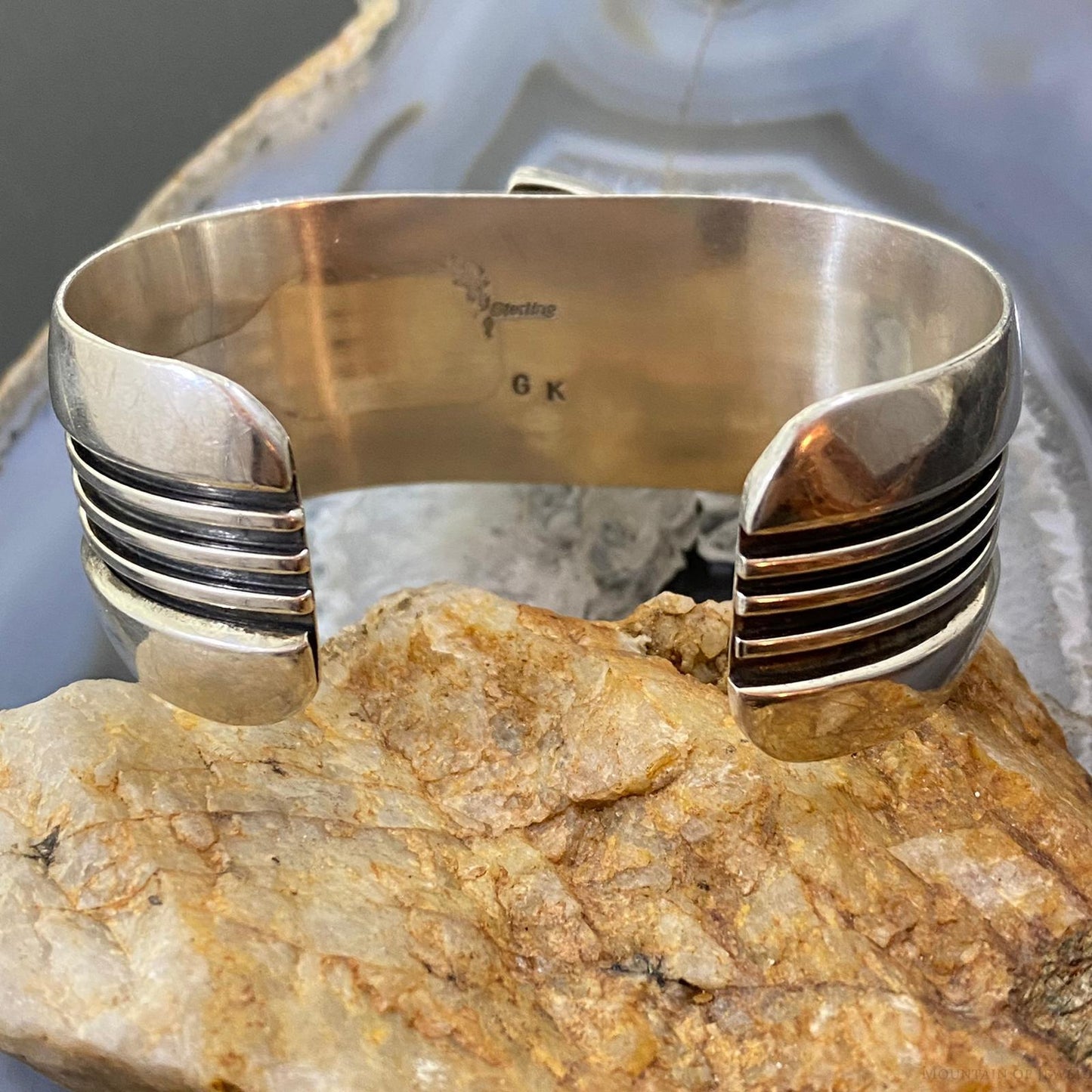 Signed Native American Sterling Linear Overlay Charoite Bracelet For Women