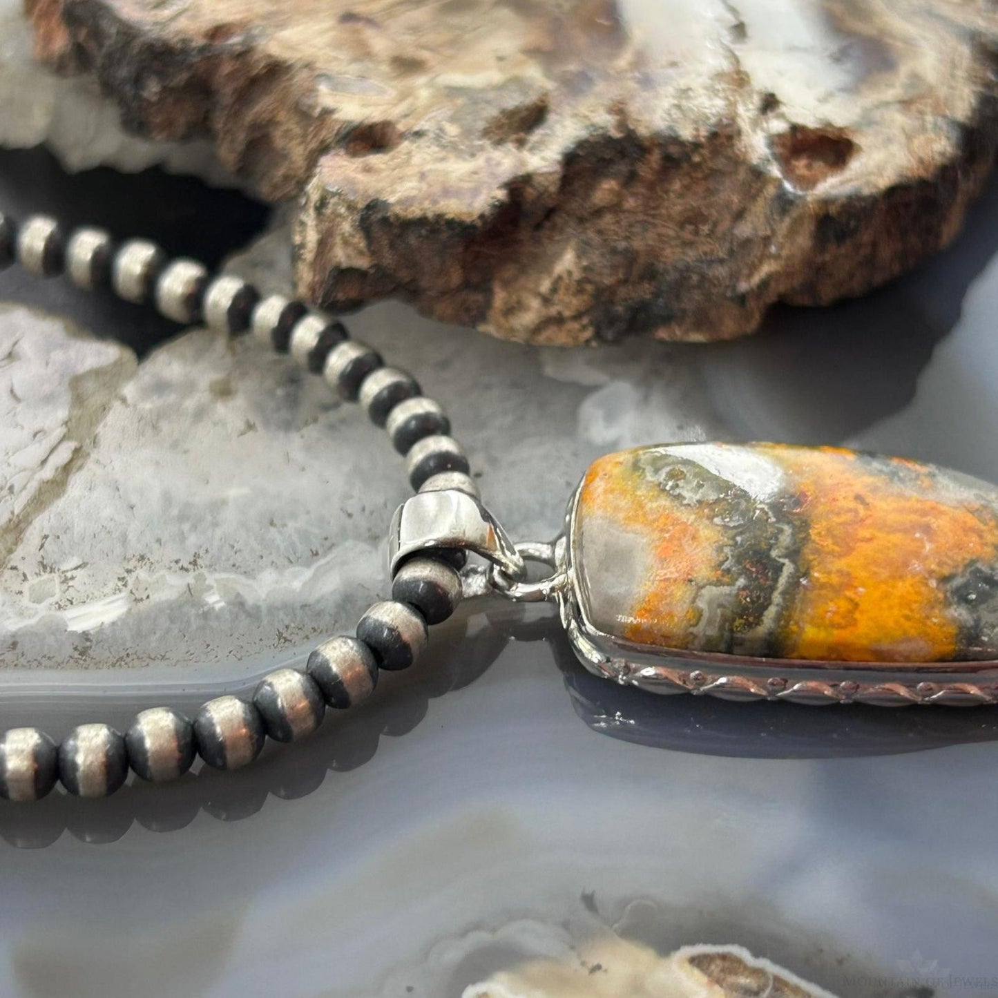 Sterling Silver Southwestern Style Rectangle Yellow Jasper Pendant For Women