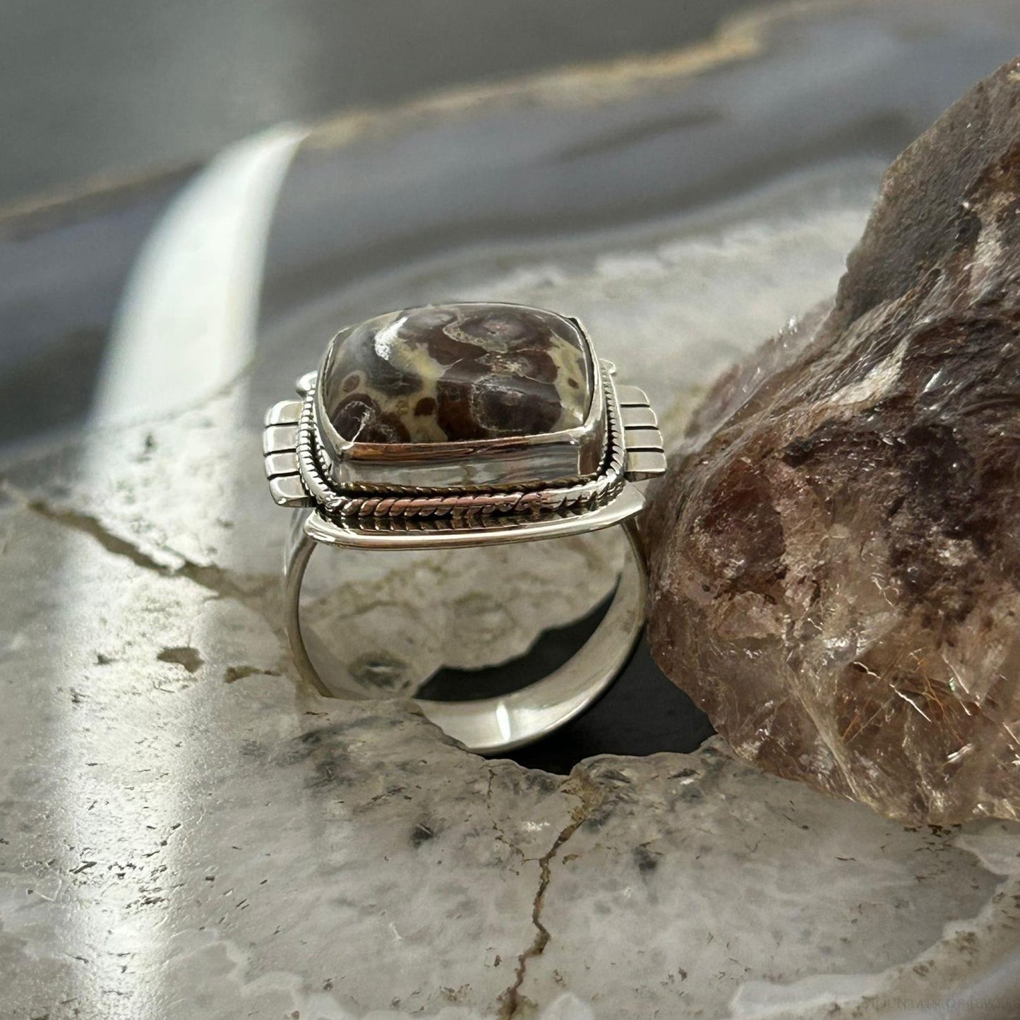 Sterling Silver Southwestern Style Square Asteroid Jasper Ring Size 8.25 For Women