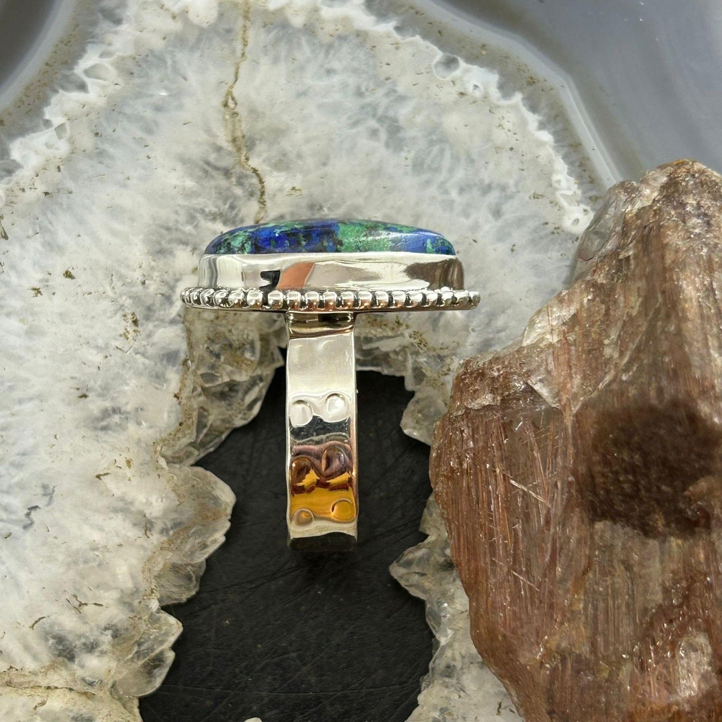 Sterling Silver Southwestern Style Teardrop Azurite Ring Size 10.5 For Women