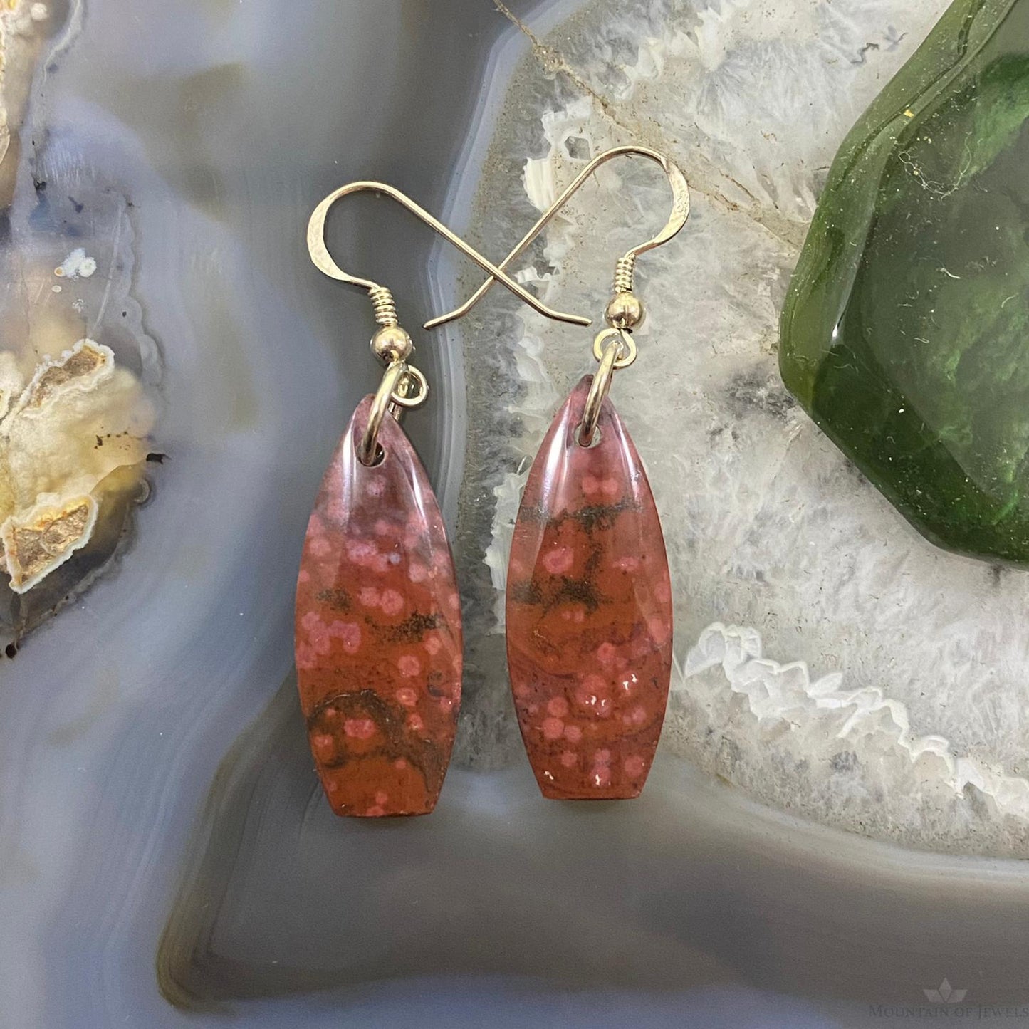 Sterling Silver Oblong River Jasper Slab Dangle Earrings For Women #137