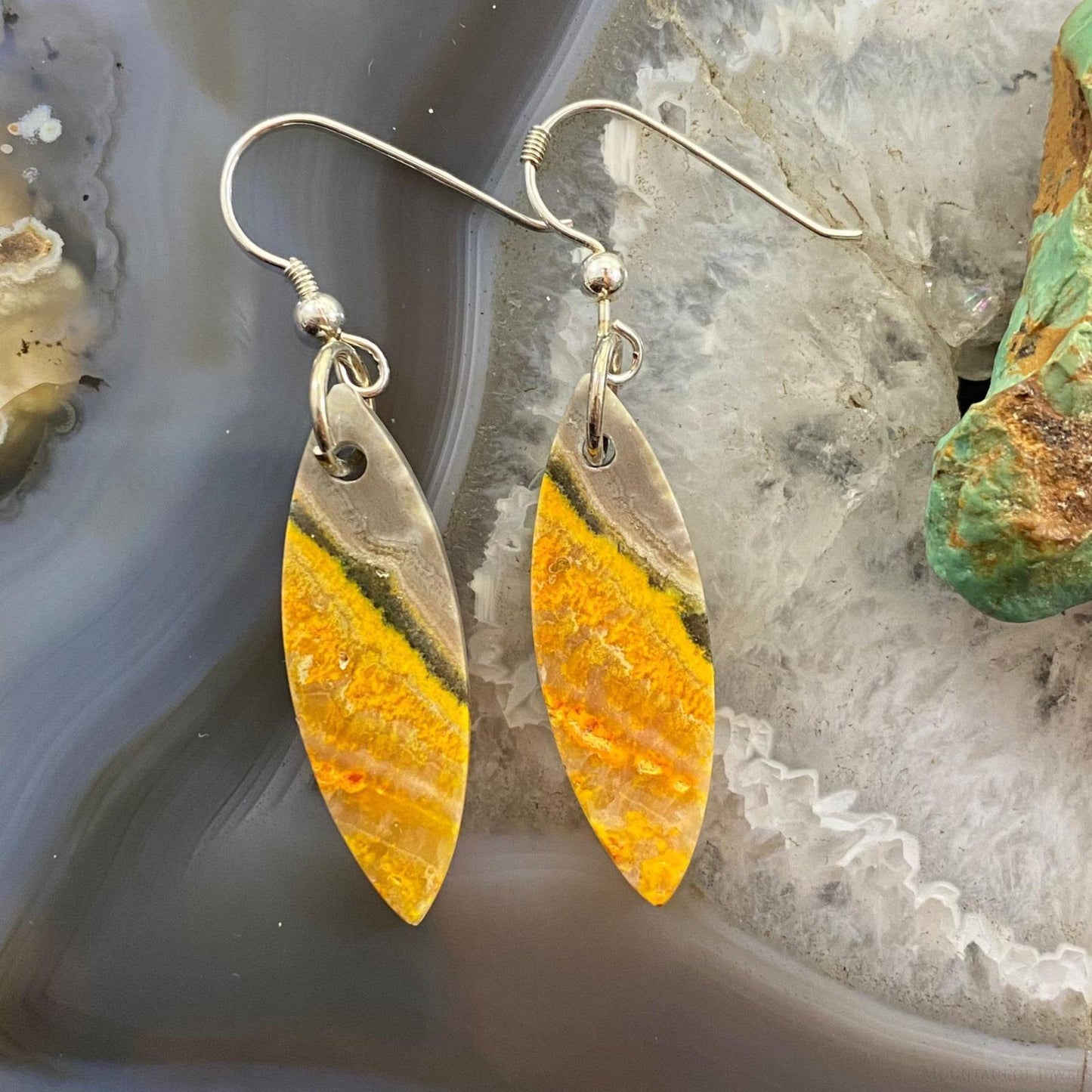 Sterling Silver Marquise Bumblebee Jasper Slab Dangle Earrings For Women #116
