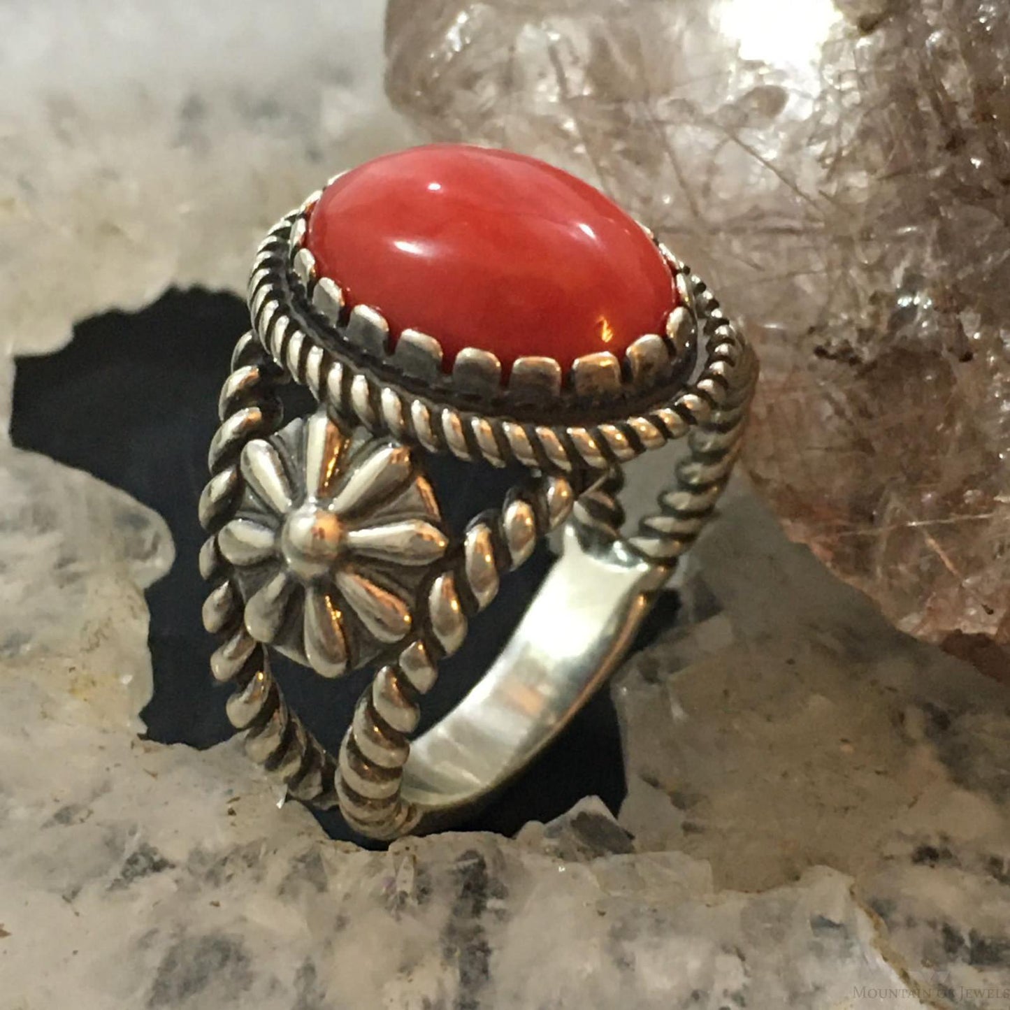 Carolyn Pollack Vintage Southwestern Style Sterling Silver Oval Red Jasper Decorated Ring For Women