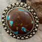 Sterling Silver Large Oval Chinese Turquoise Decorated Fashion Ring Size 7.5