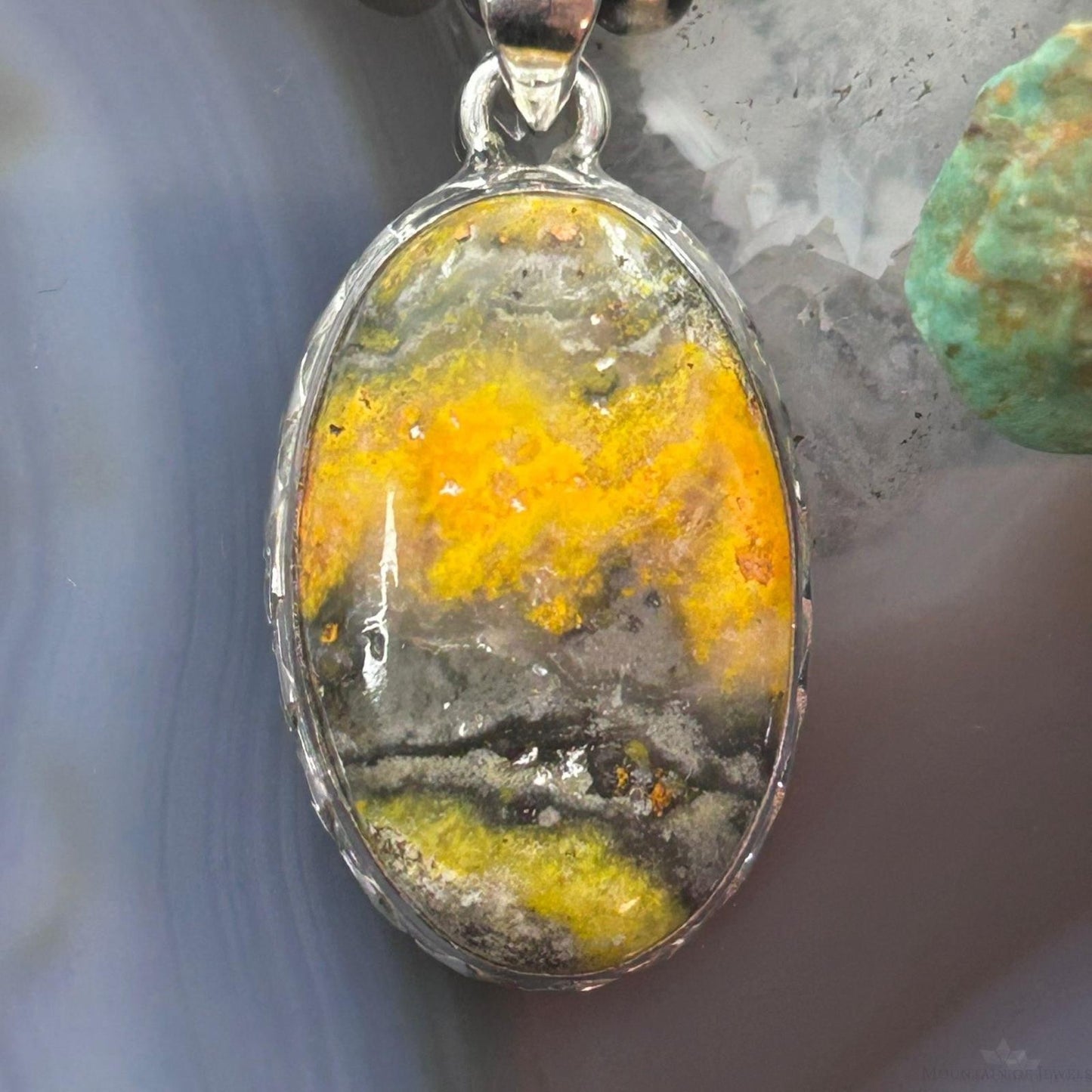 Sterling Silver Southwestern Style Oval Yellow Jasper Pendant For Women #1
