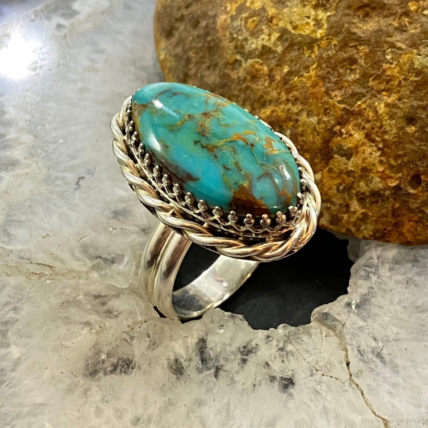 Rachel & Leonard Hurley Sterling Oval Turquoise Decorated Ring Size 9 For Women