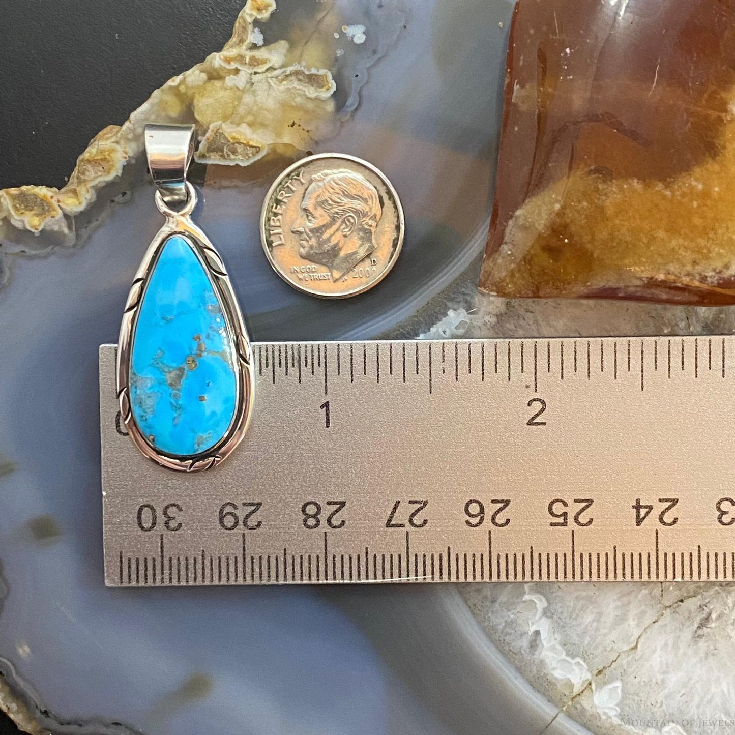 Native American Sterling Blue Ridge Turquoise Teardrop Pendant For Women #1
