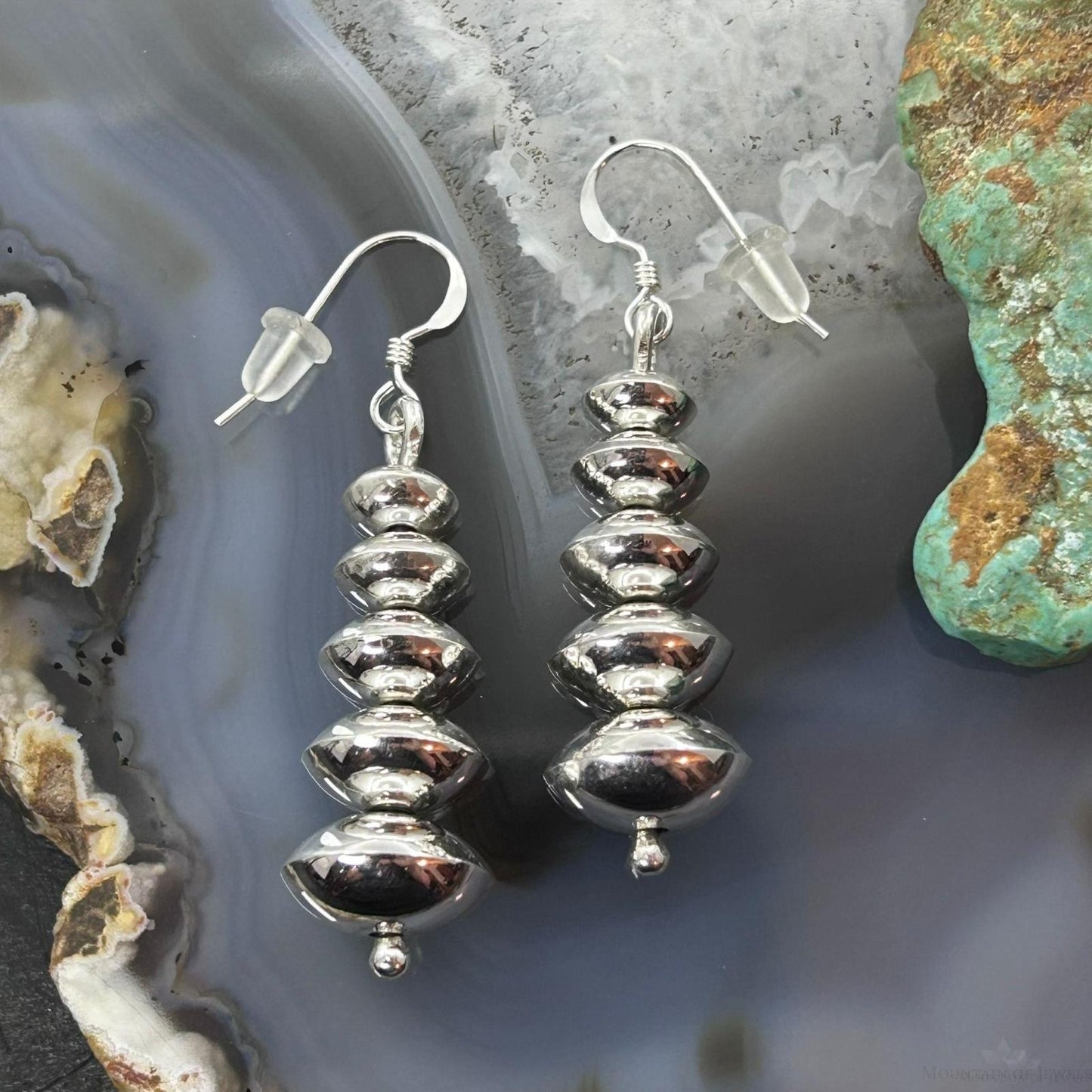 Priscilla Apache Native American Sterling Silver Saucer Beads Dangle Earrings For Women