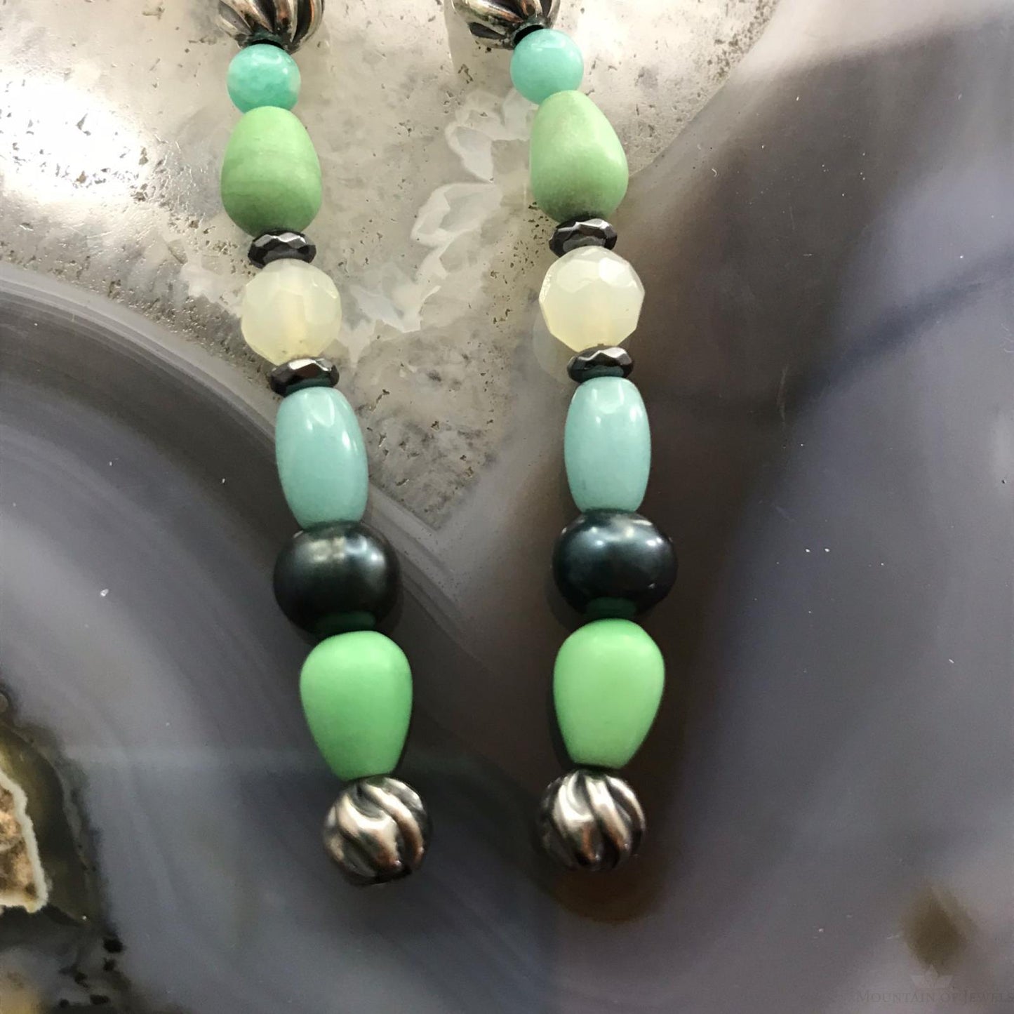Carolyn Pollack Sterling Silver Amazonite, Variscite, Quartz & Pearl Dangle Earrings For Women