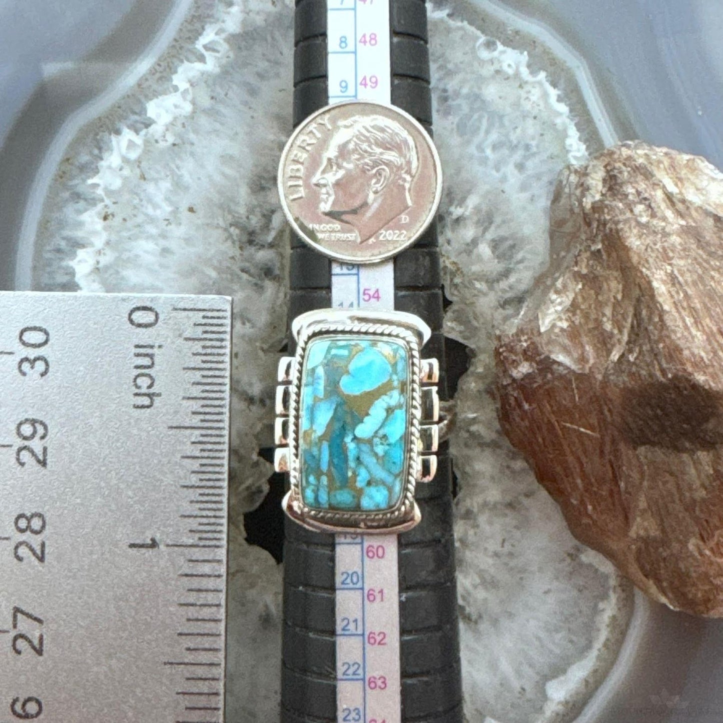 Sterling Silver Southwestern Style Blue Copper Turquoise Bar Ring Size 8 For Women