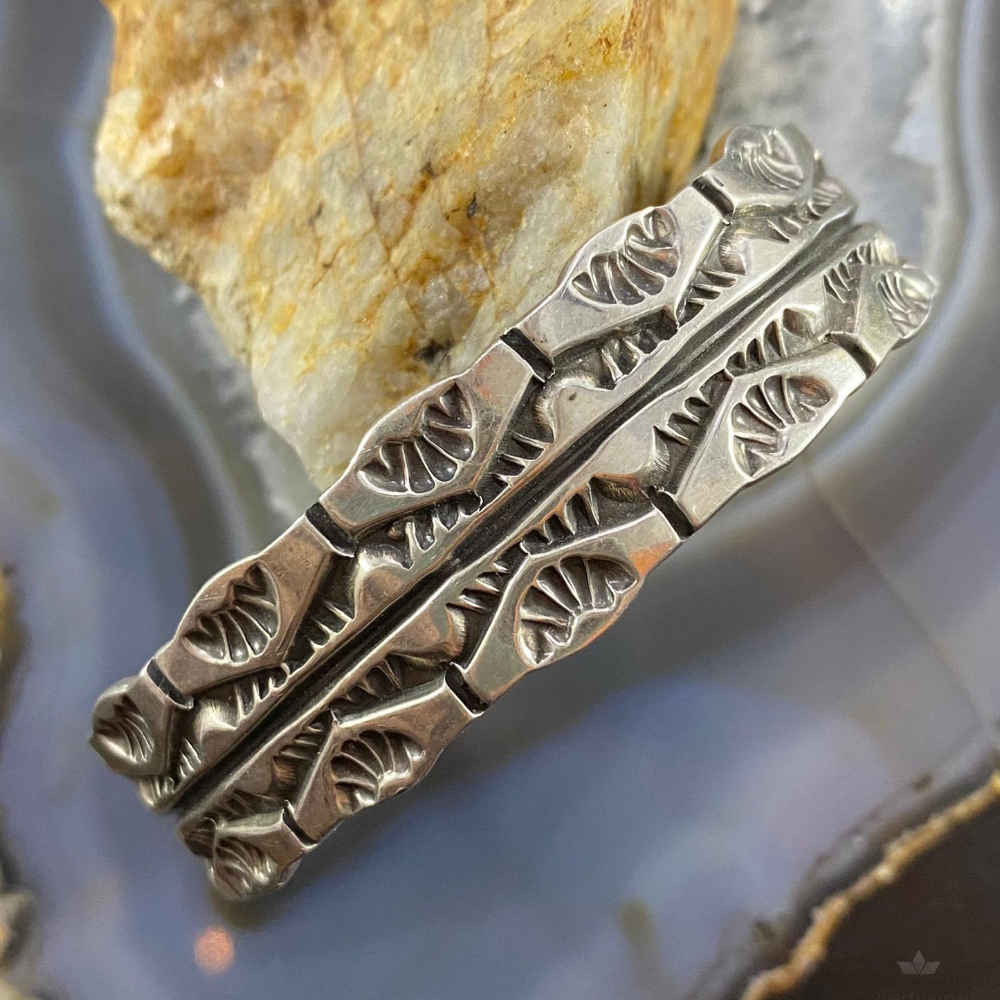 Signed Frank Native American Sterling Silver Stamped Bracelet For Men