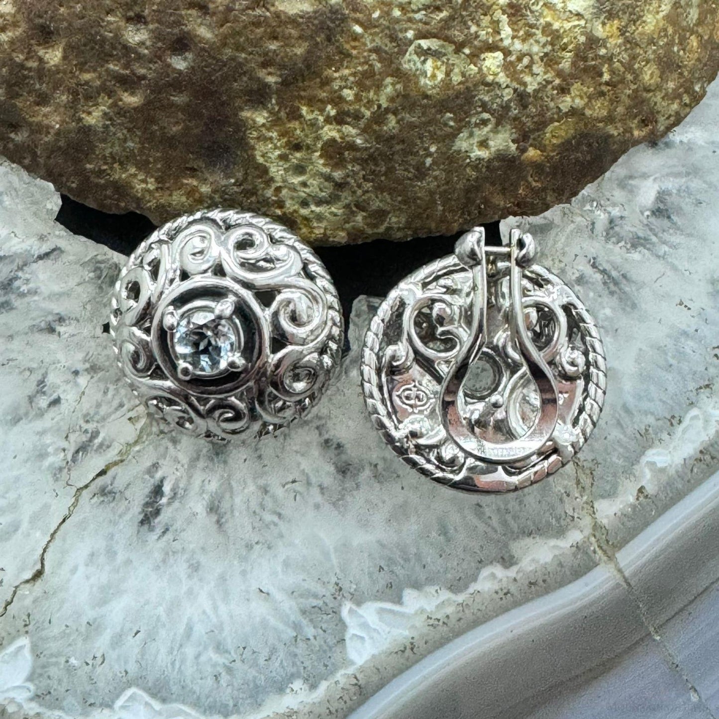 Carolyn Pollack Sterling Silver Faceted Round Aquamarine Omega Back Stud Earrings For Women