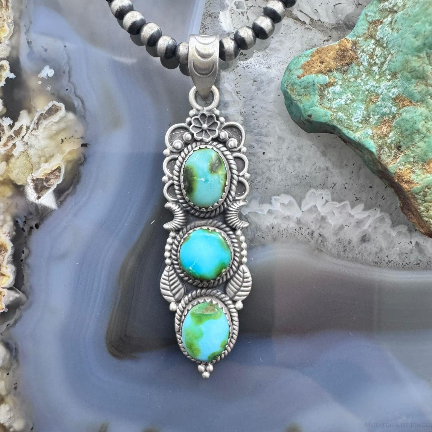 Sterling Silver Southwestern Style 3 Sonora Gold Turquoise Pendant For Women