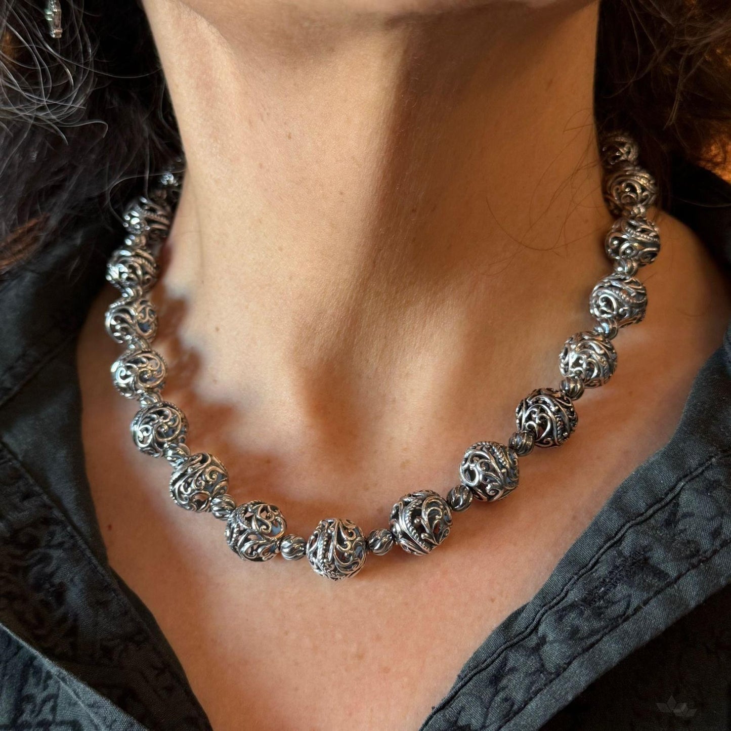 Carolyn Pollack Sterling Silver Swirl Beads w/Round Toggle Necklace For Women