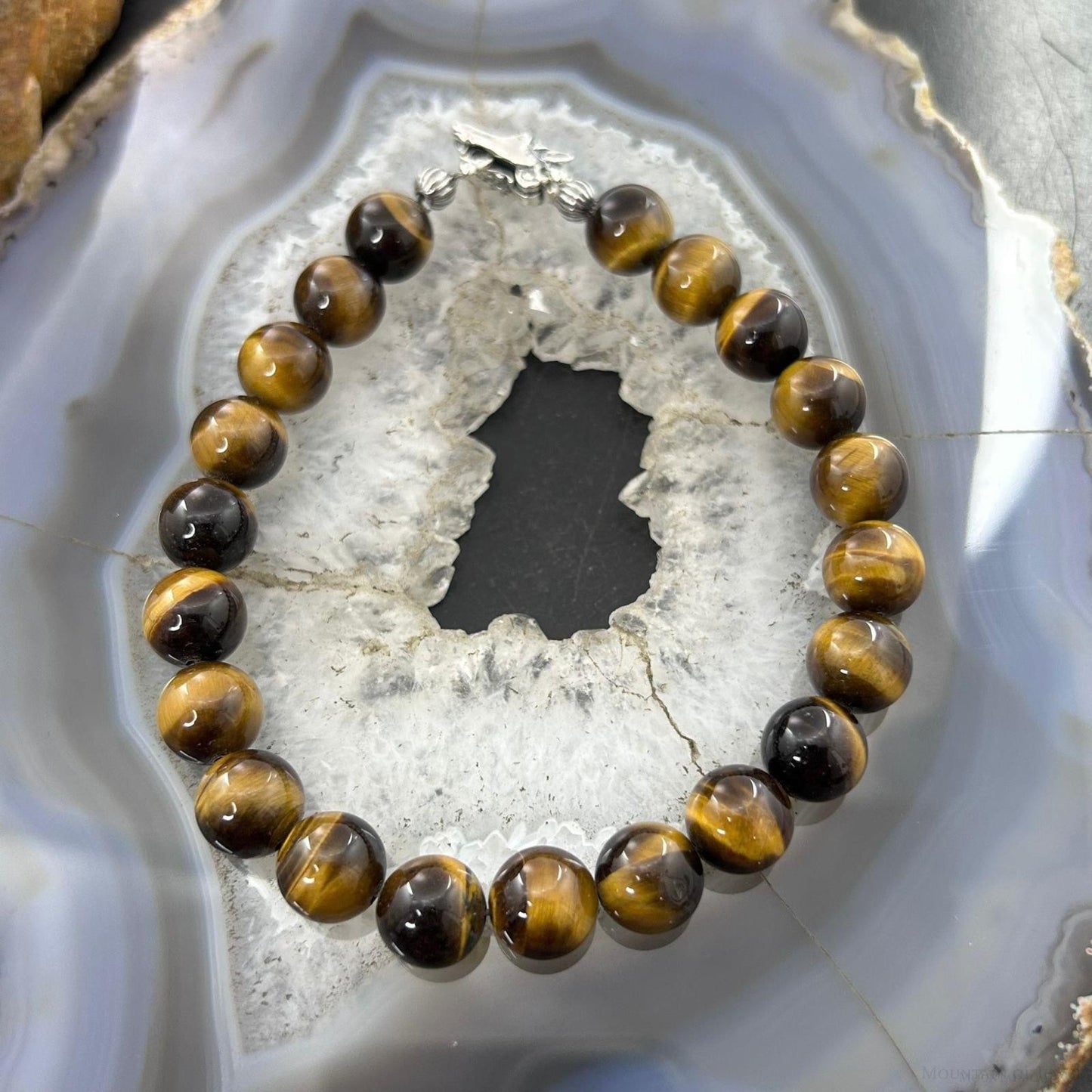 Carolyn Pollack Sterling Silver Tiger's Eye Beaded w/Horse Head Clasp Bracelet For Women