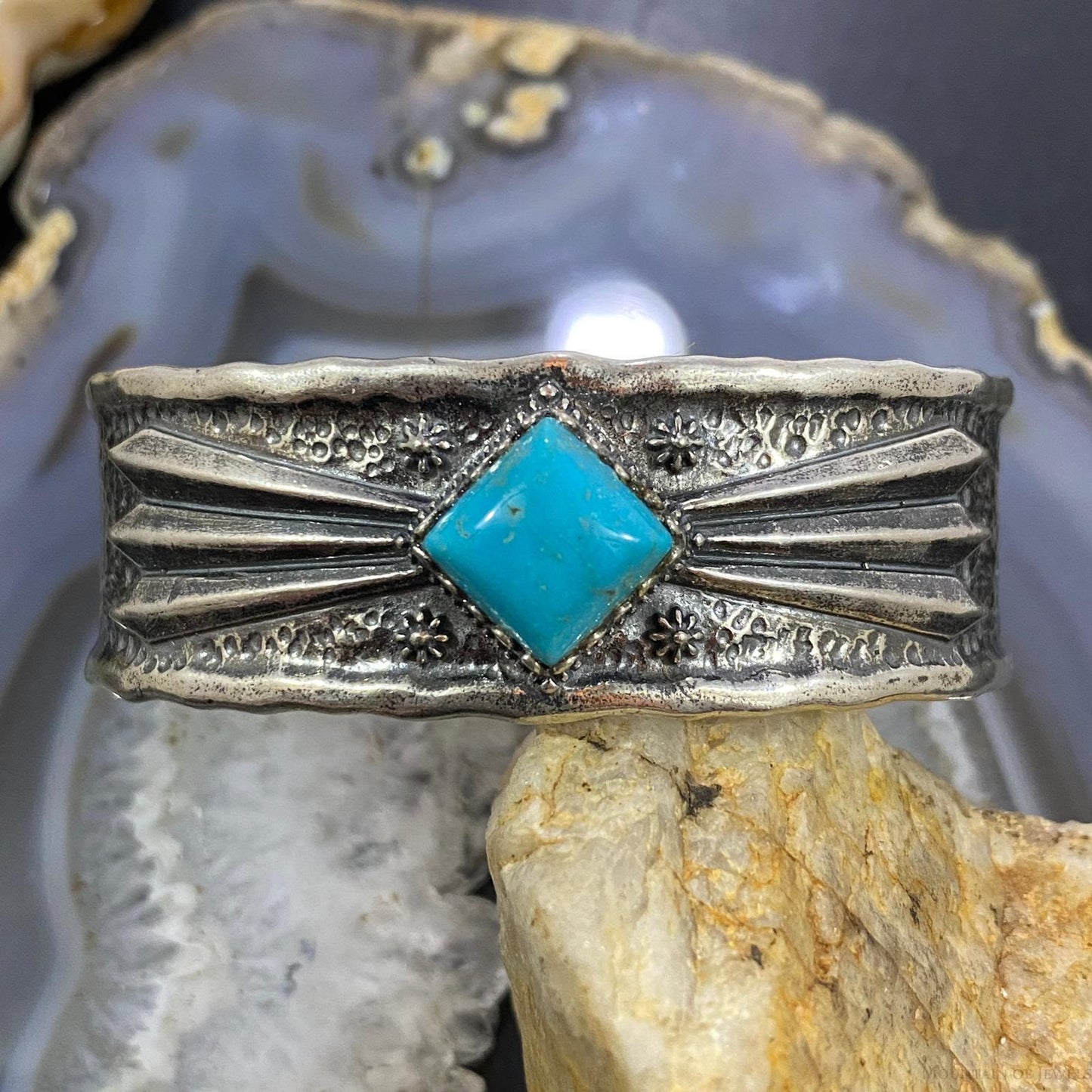Carolyn Pollack Sterling Silver Turquoise Decorated Heavy Bracelet For Women