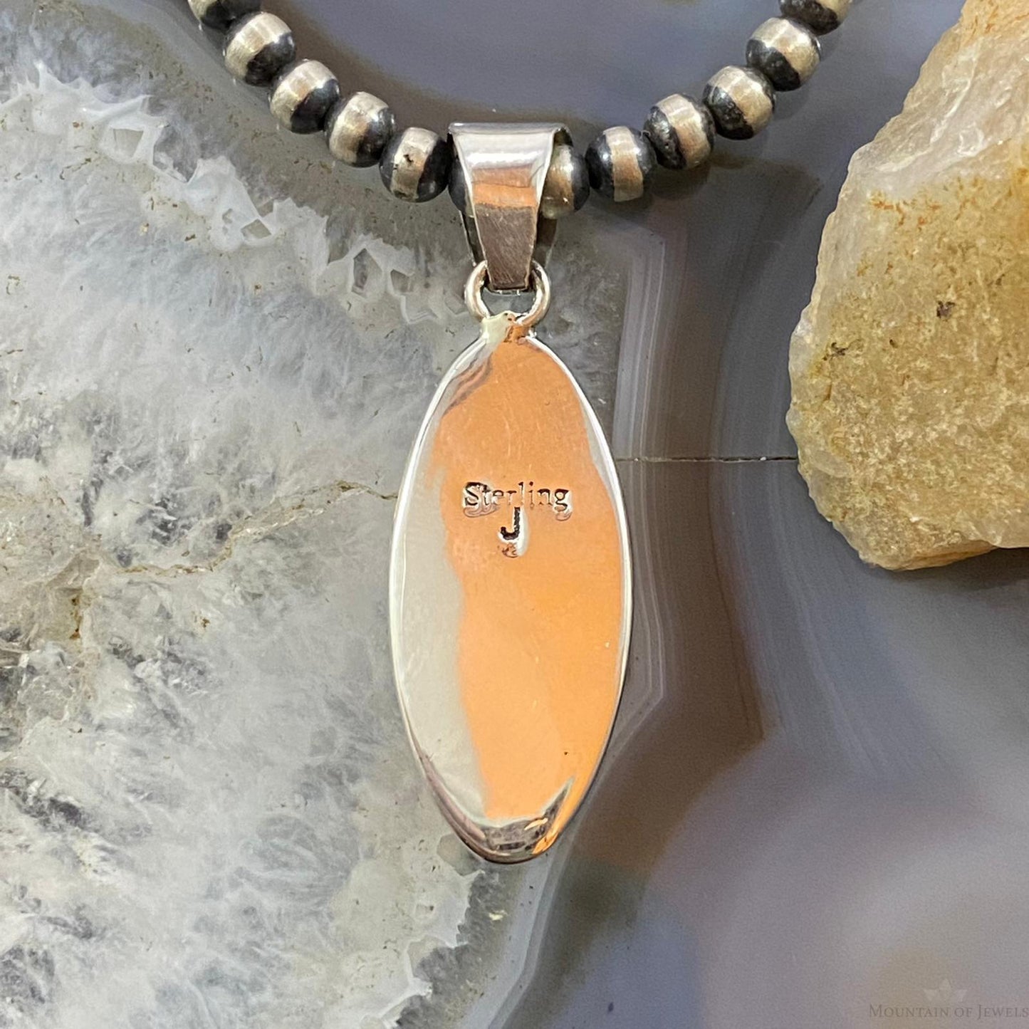 Native American Sterling Silver Turquoise Marquise Pendant For Women