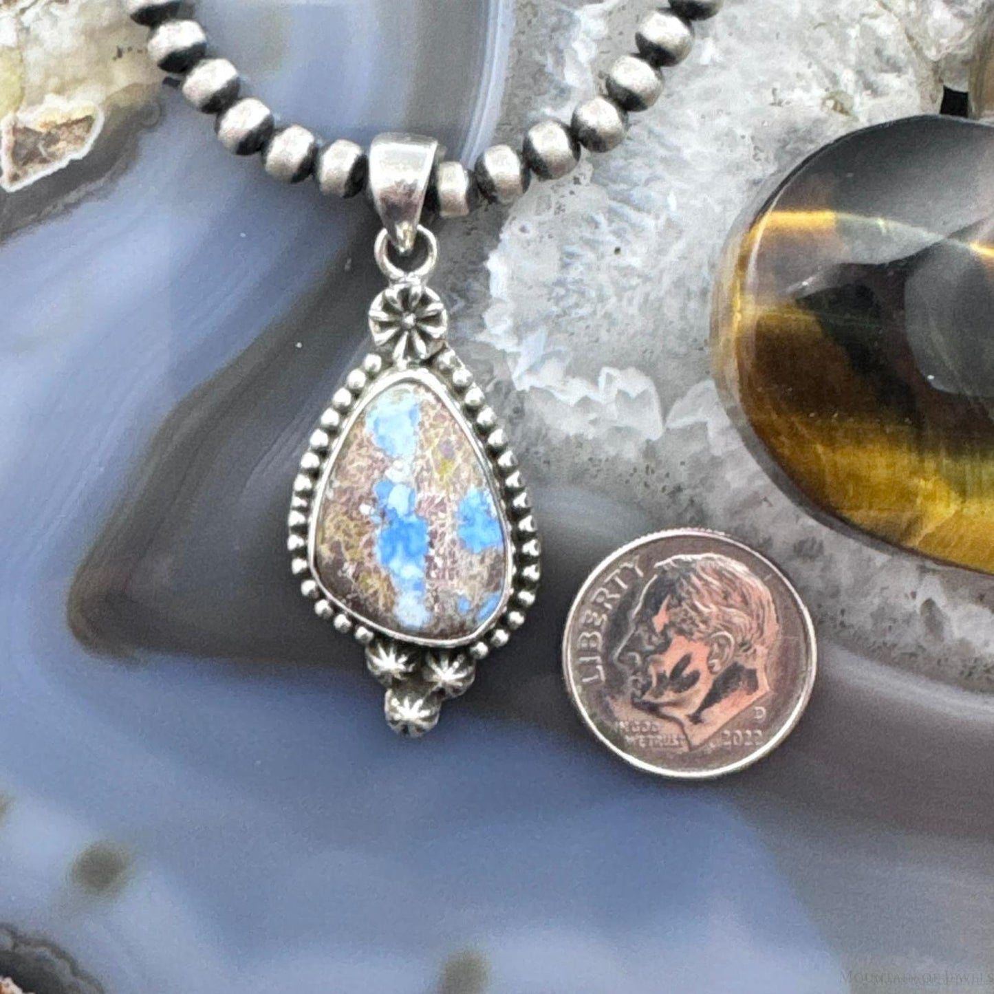 Sterling Silver Southwestern Style Golden Hill Turquoise Decorated Pendant For Women