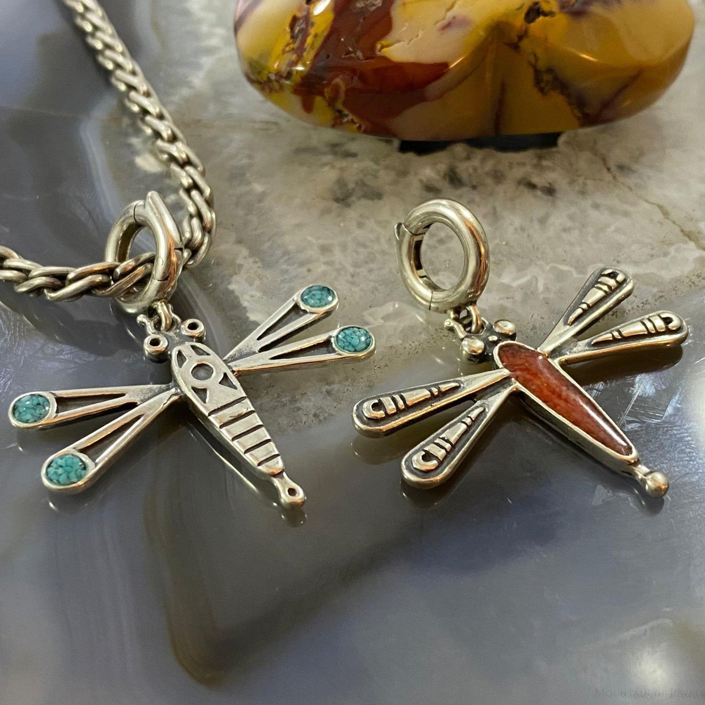 Carolyn Pollack Southwestern Style Sterling Silver Multistone Inlay Double Sided Dragonfly Pendant For Women